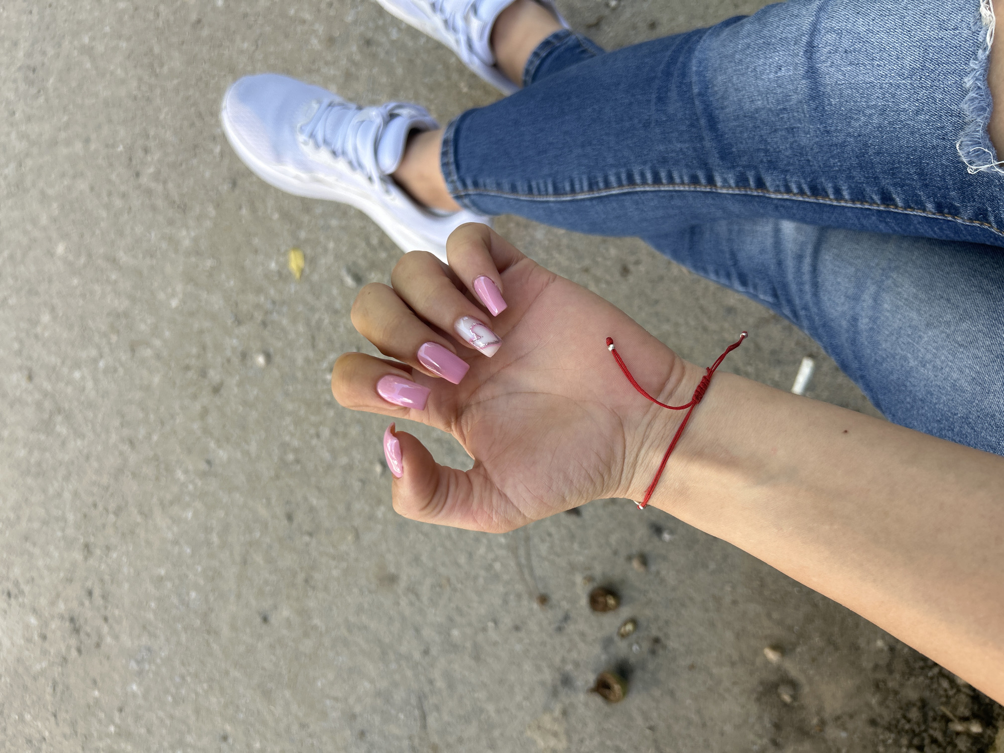 Afternoon snapshots: decorated nails, sky with power lines, parked car