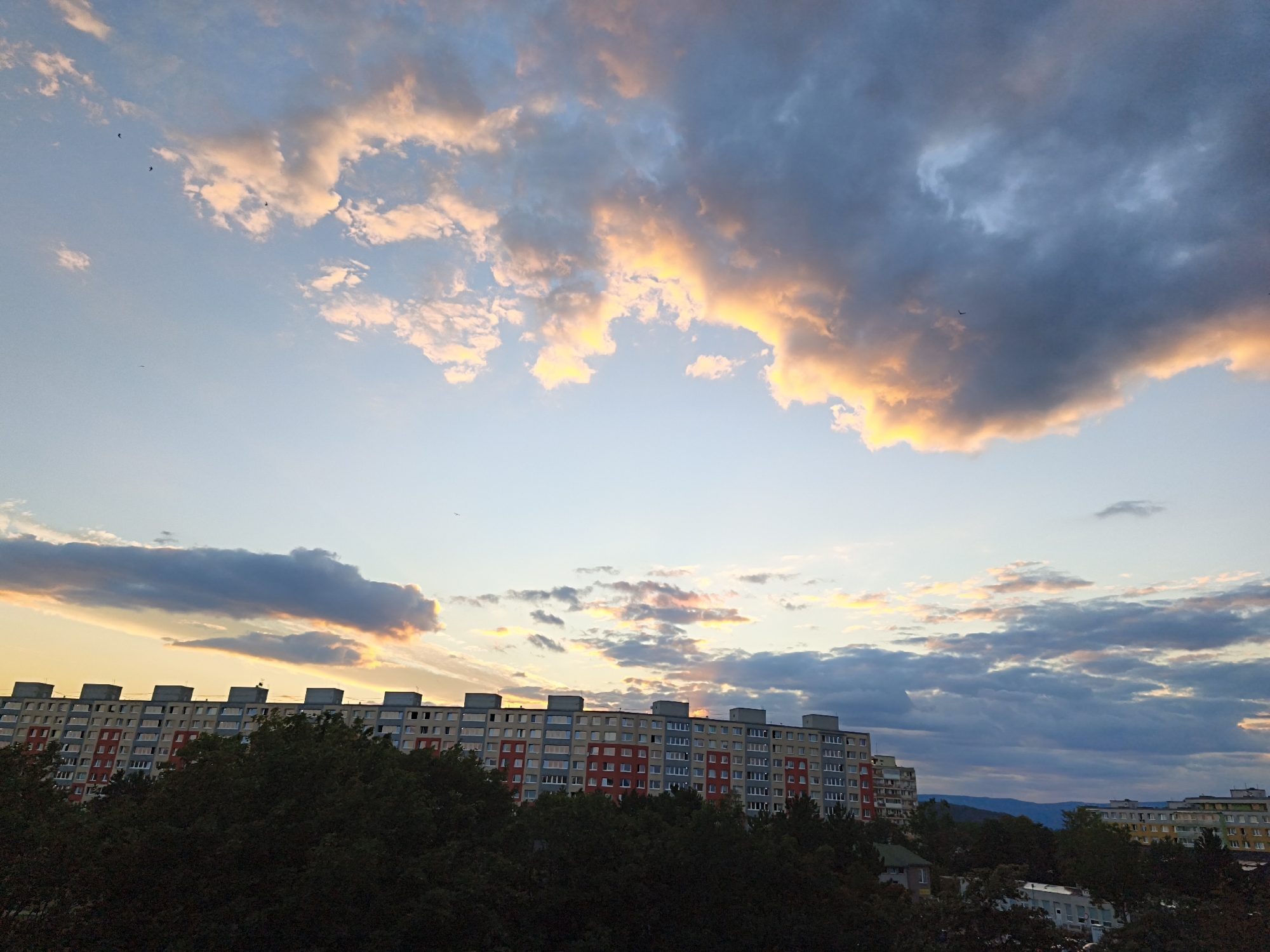 Sunset skies and cats on a July evening in Most