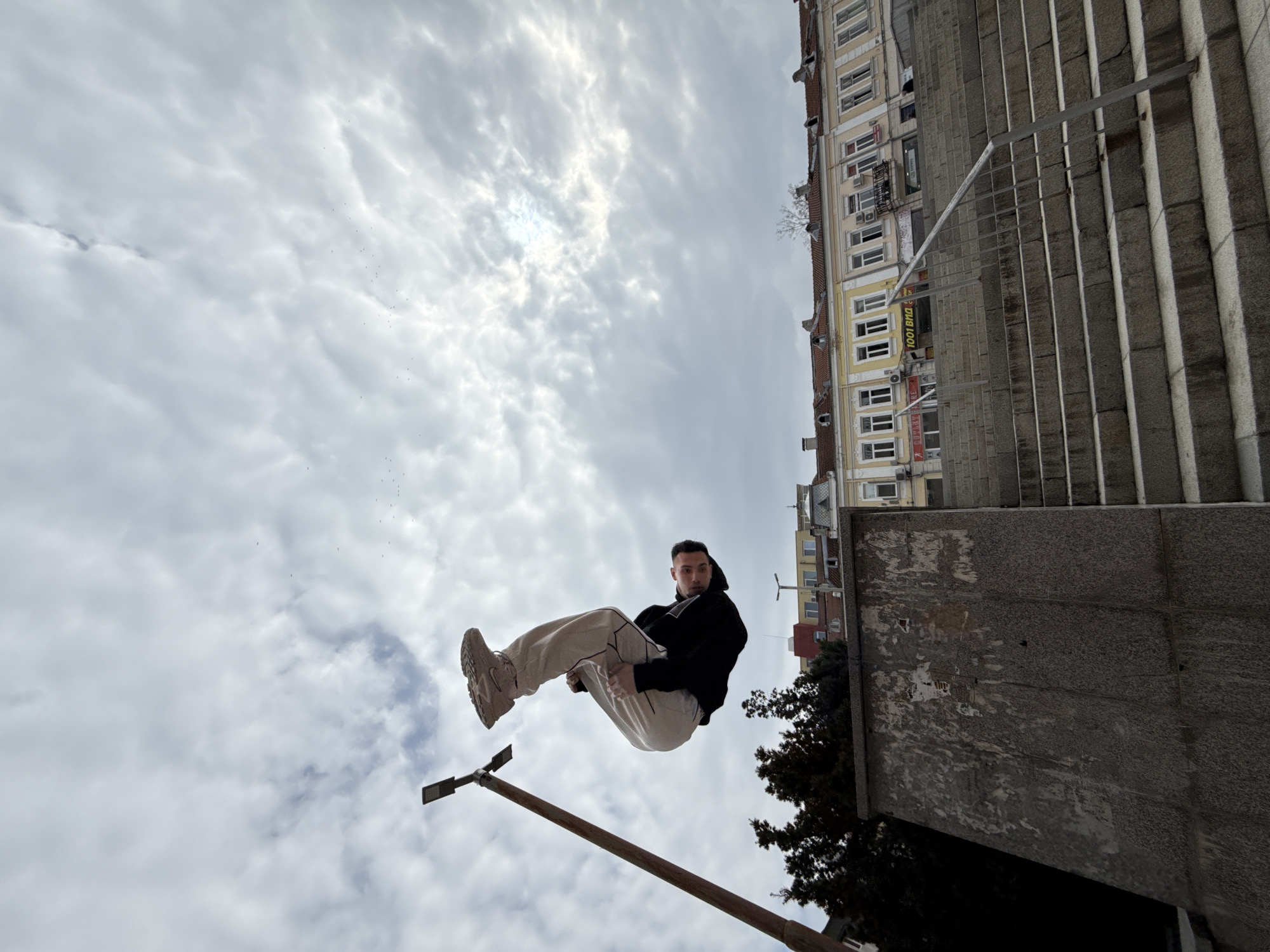 Parkour athlete performs acrobatics across Shumen city center