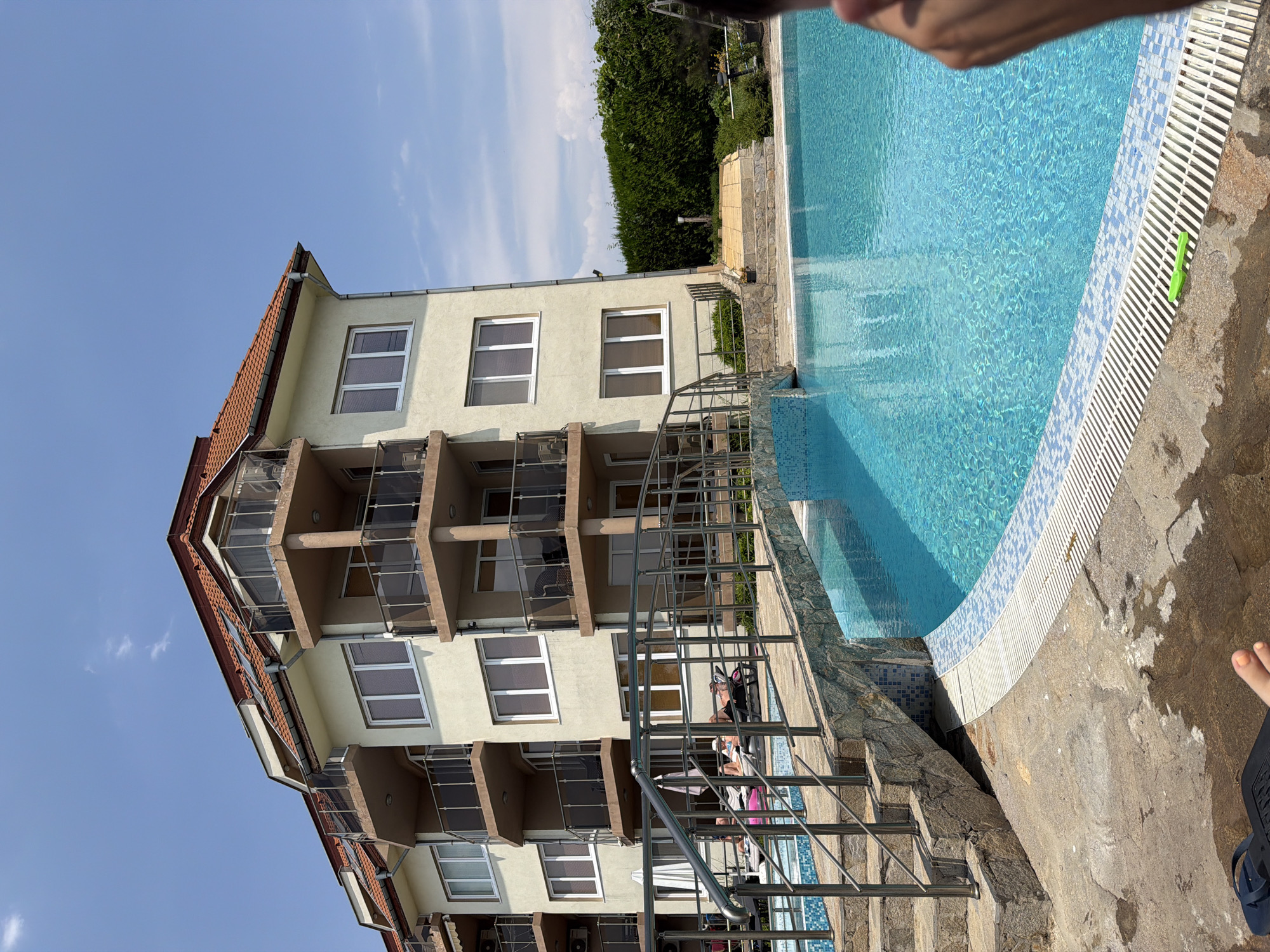 Poolside summer morning at a Ravda, Bulgaria resort