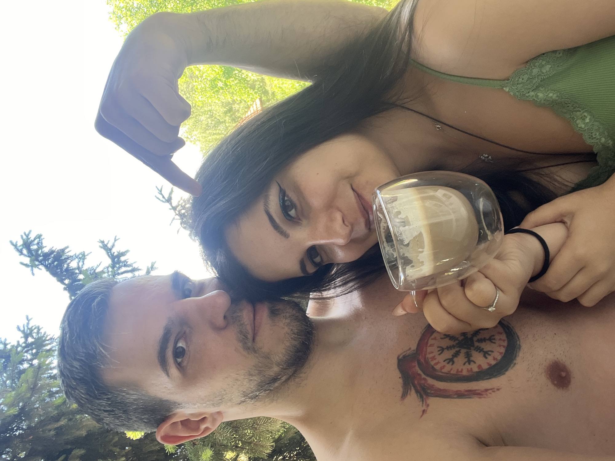 Morning coffee selfies and hashtag graphics from Sofia