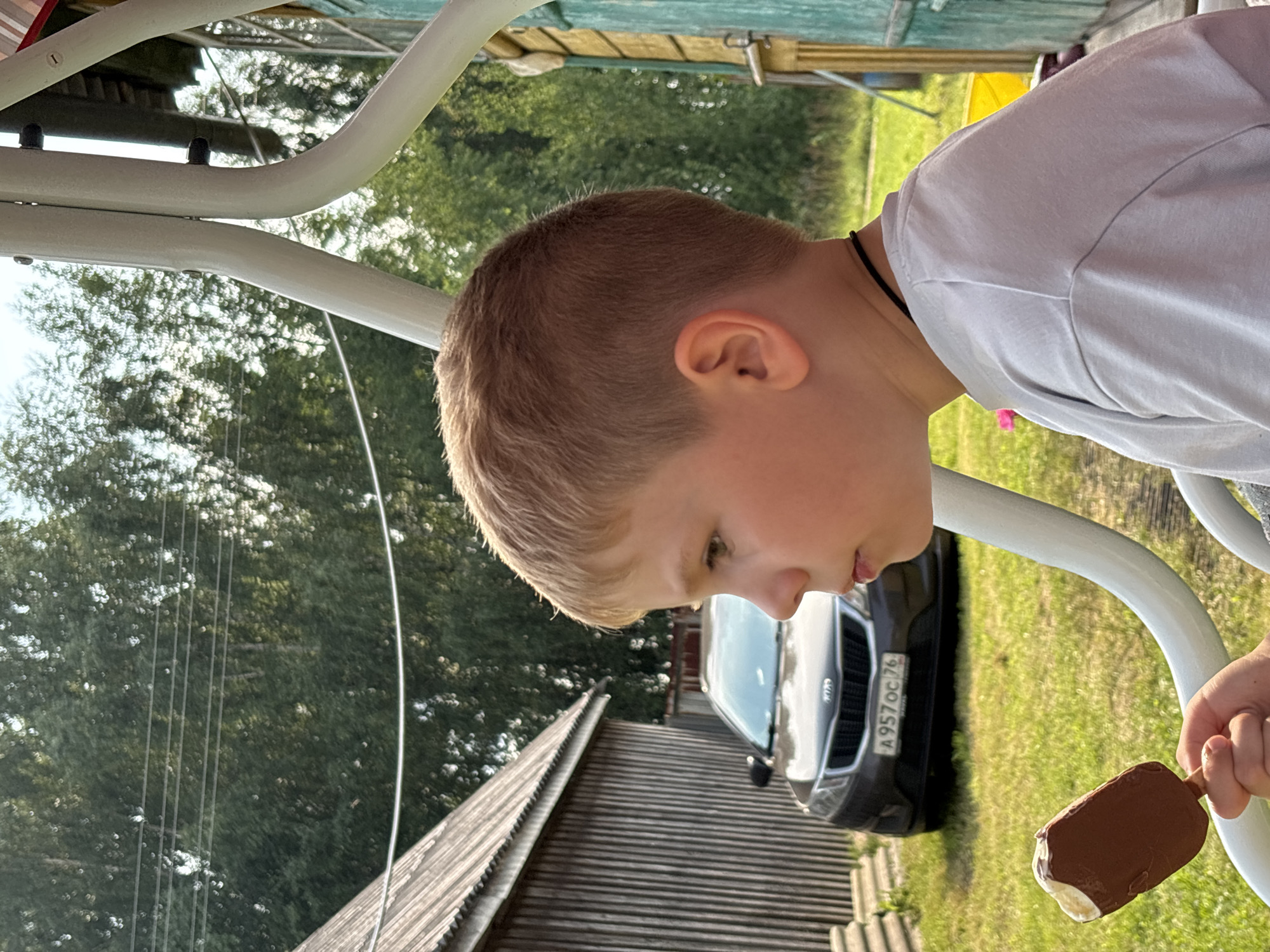 Lazy summer day in a Russian yard: fish, swings, and a cat