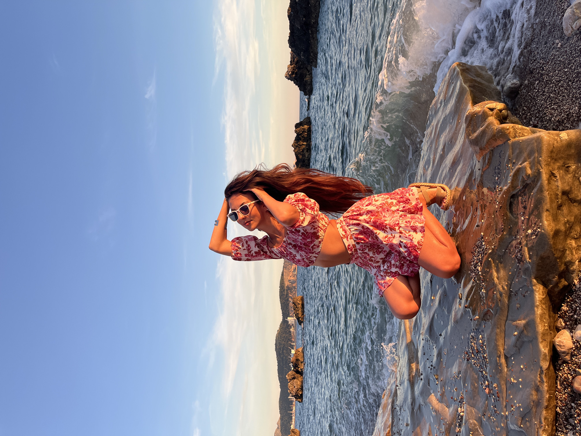 Sunset photoshoot on Bar Montenegro's rocky Adriatic coastline