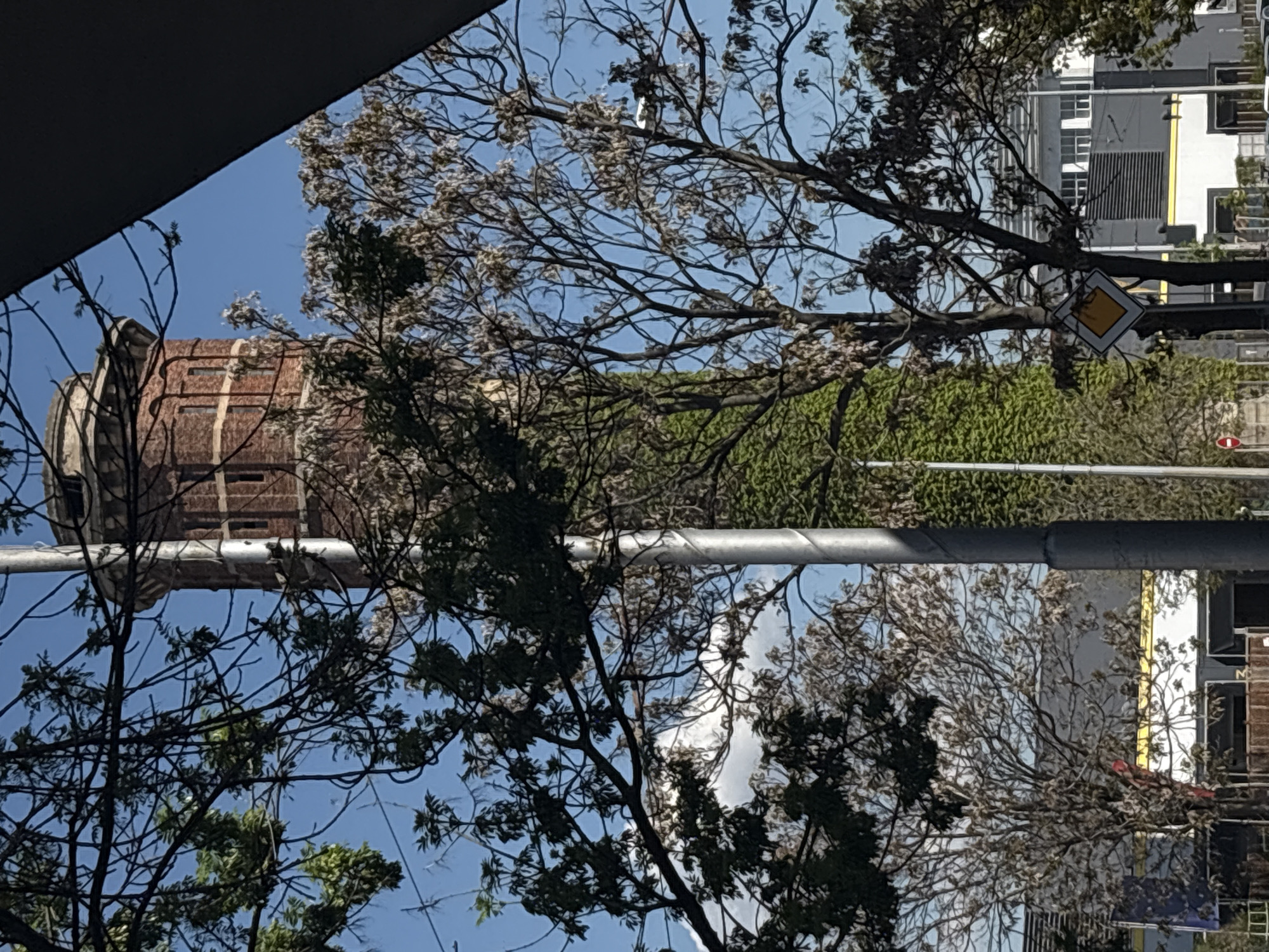 Sofia Water Tower captured from unusual angle underneath structure