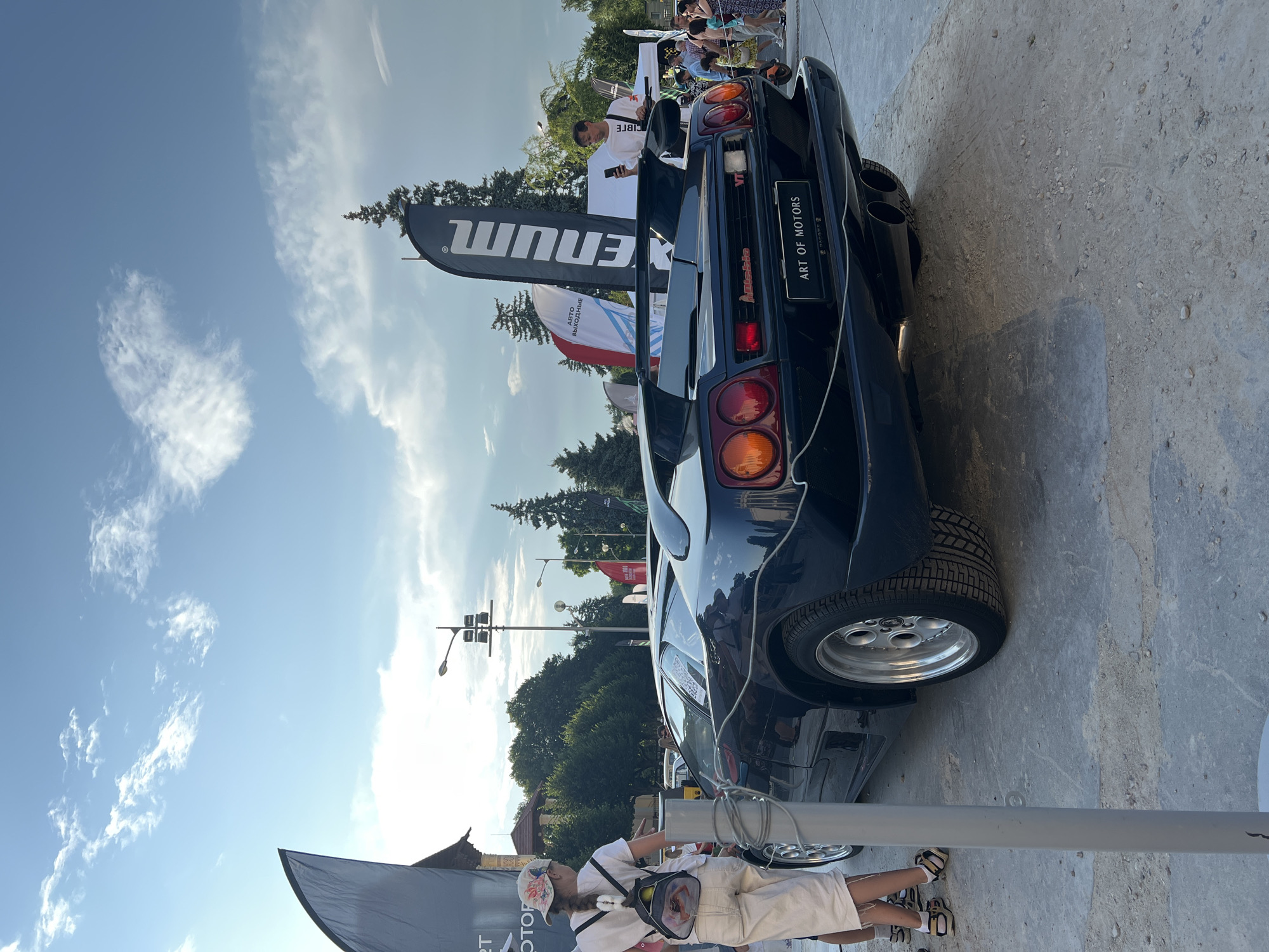 Classic and exotic cars on display at a Moscow outdoor show