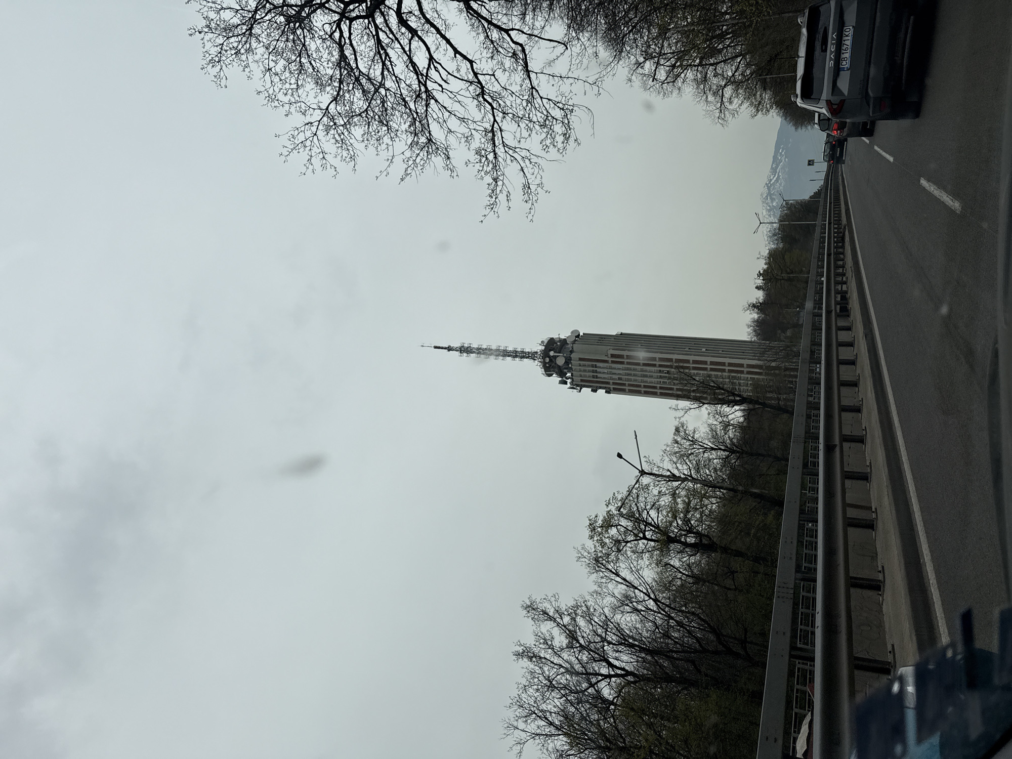 Morning commuter spots Sofia TV tower during highway drive