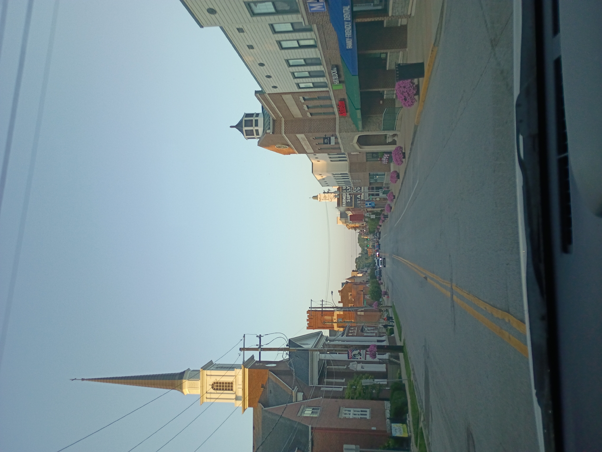 Quiet street view through a car window in Versailles, Kentucky