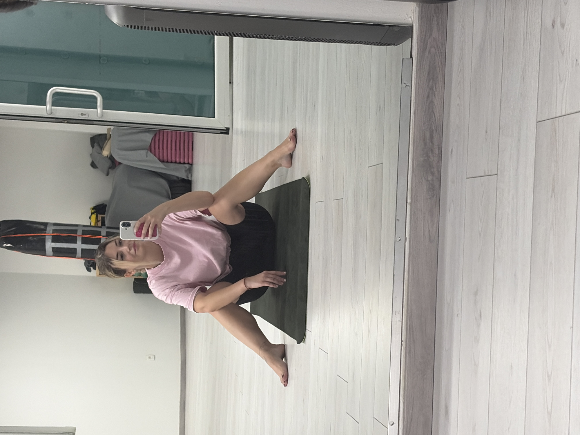 Morning yoga studio session in Budva, with a snack on the side