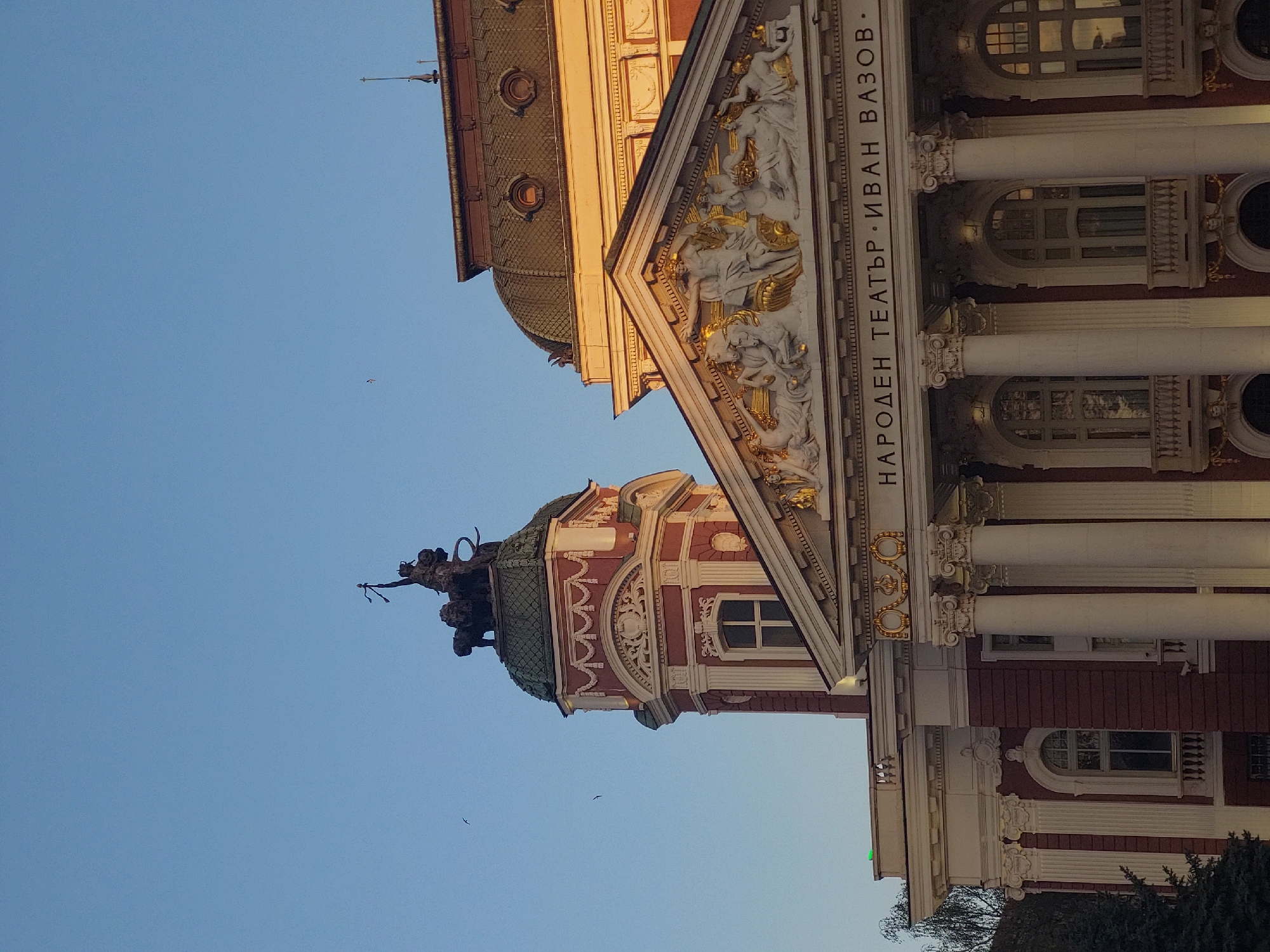Urban twilight scenes documented around Sofia's National Theatre