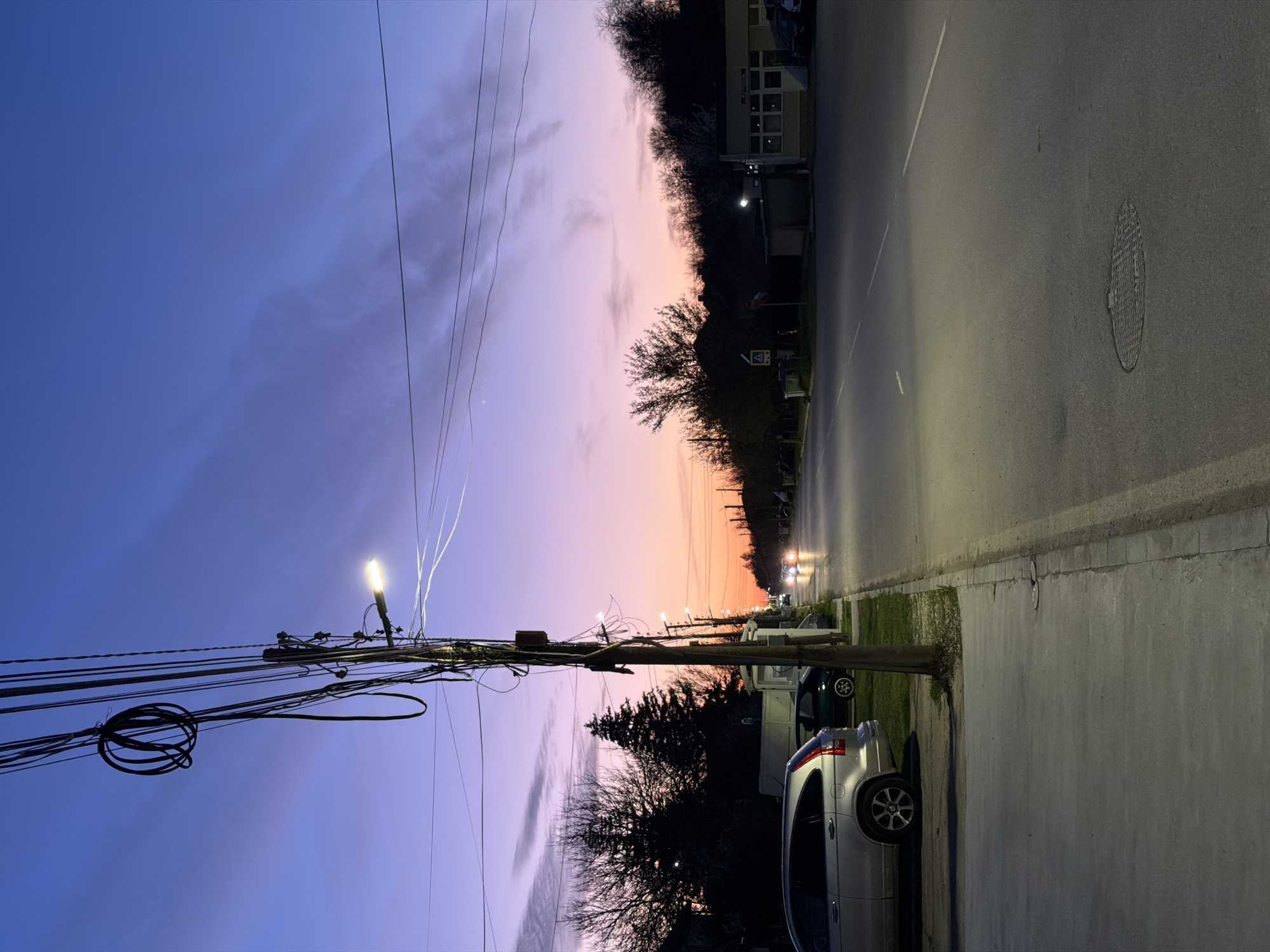 Dusk street scene captured in Kozloduy, Bulgaria