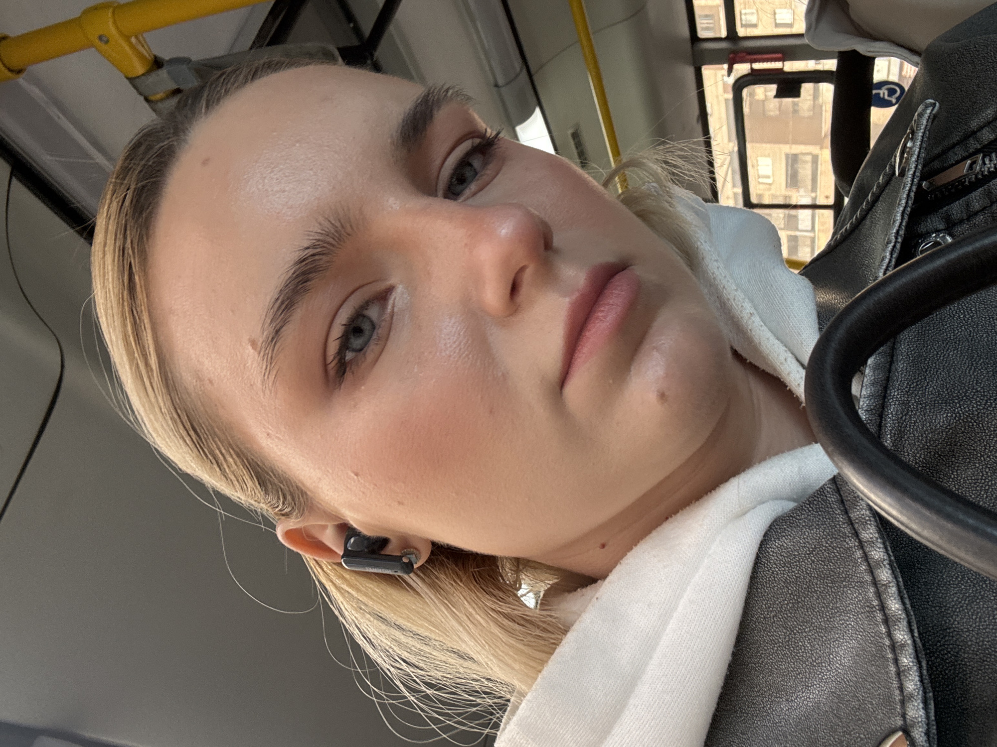 Woman takes selfie series in early morning Vsevolozhsk