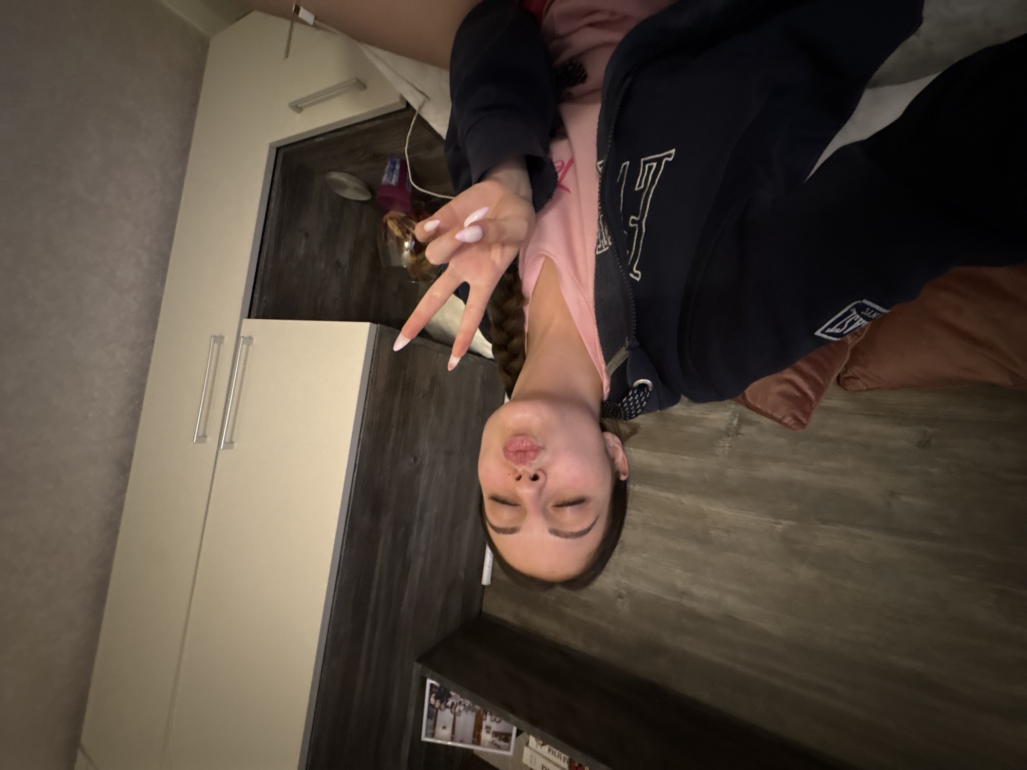 Woman takes selfies at home in Bulgarovo, Bulgaria