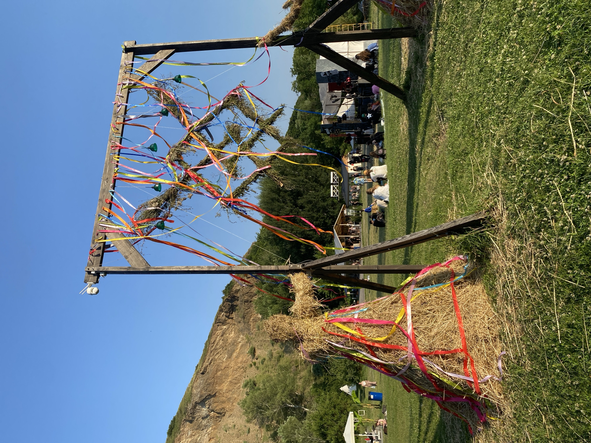 Folk festival in Asureti fills field with ribbon-strung wooden structures