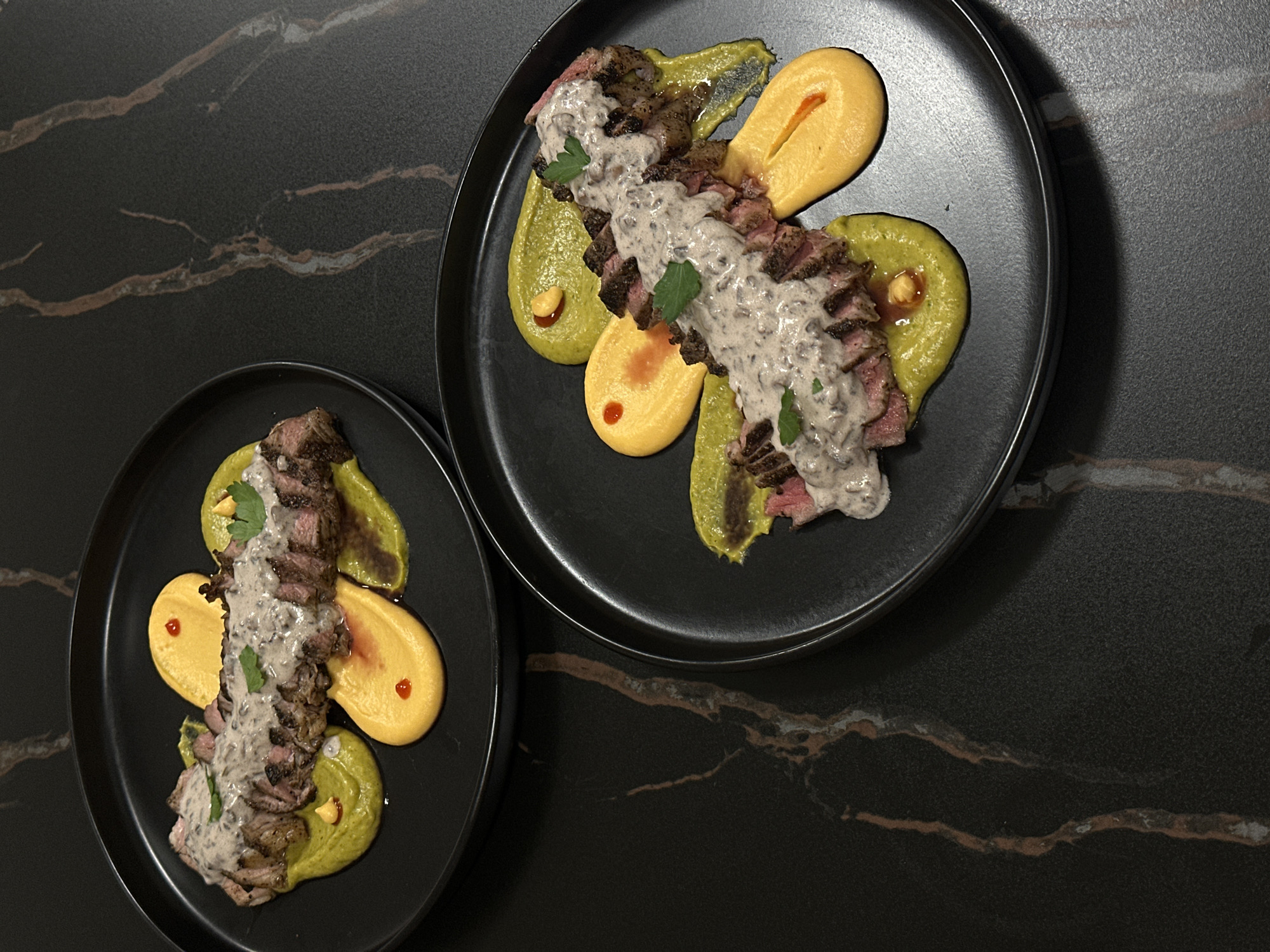 Upscale dinner for two documented in Sofia restaurant
