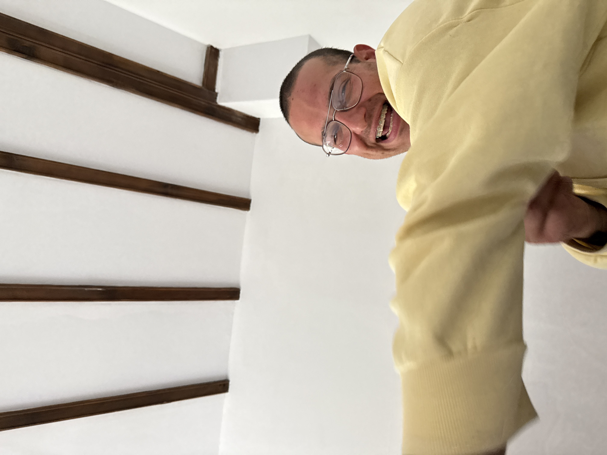 Man photographed in modern building interior, Razgrad Bulgaria