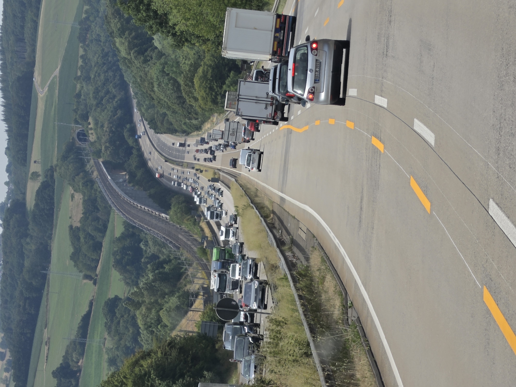Traffic backs up past speed cameras on a German highway