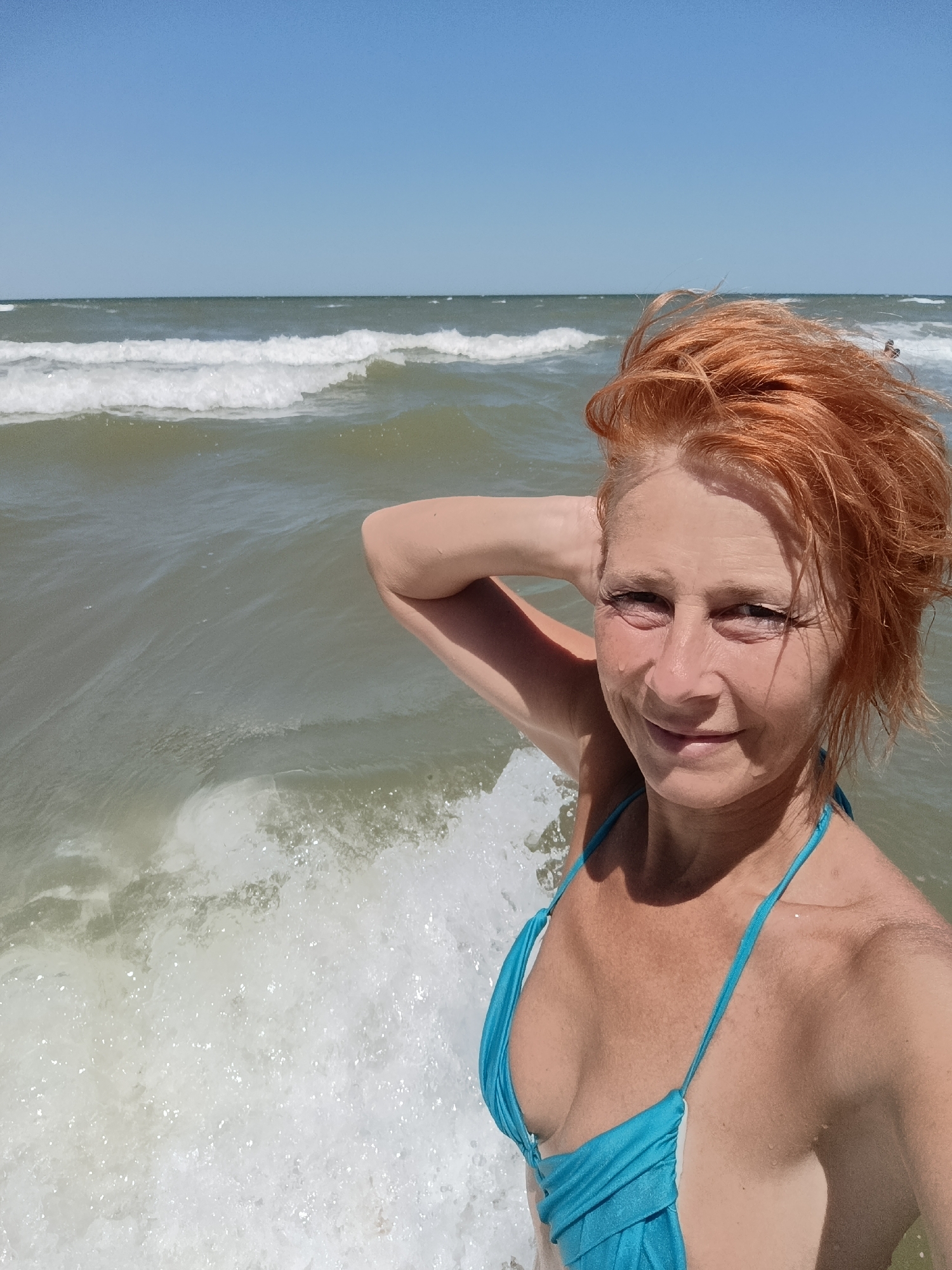 Calm morning at the Azov Sea shore in Kuchugury