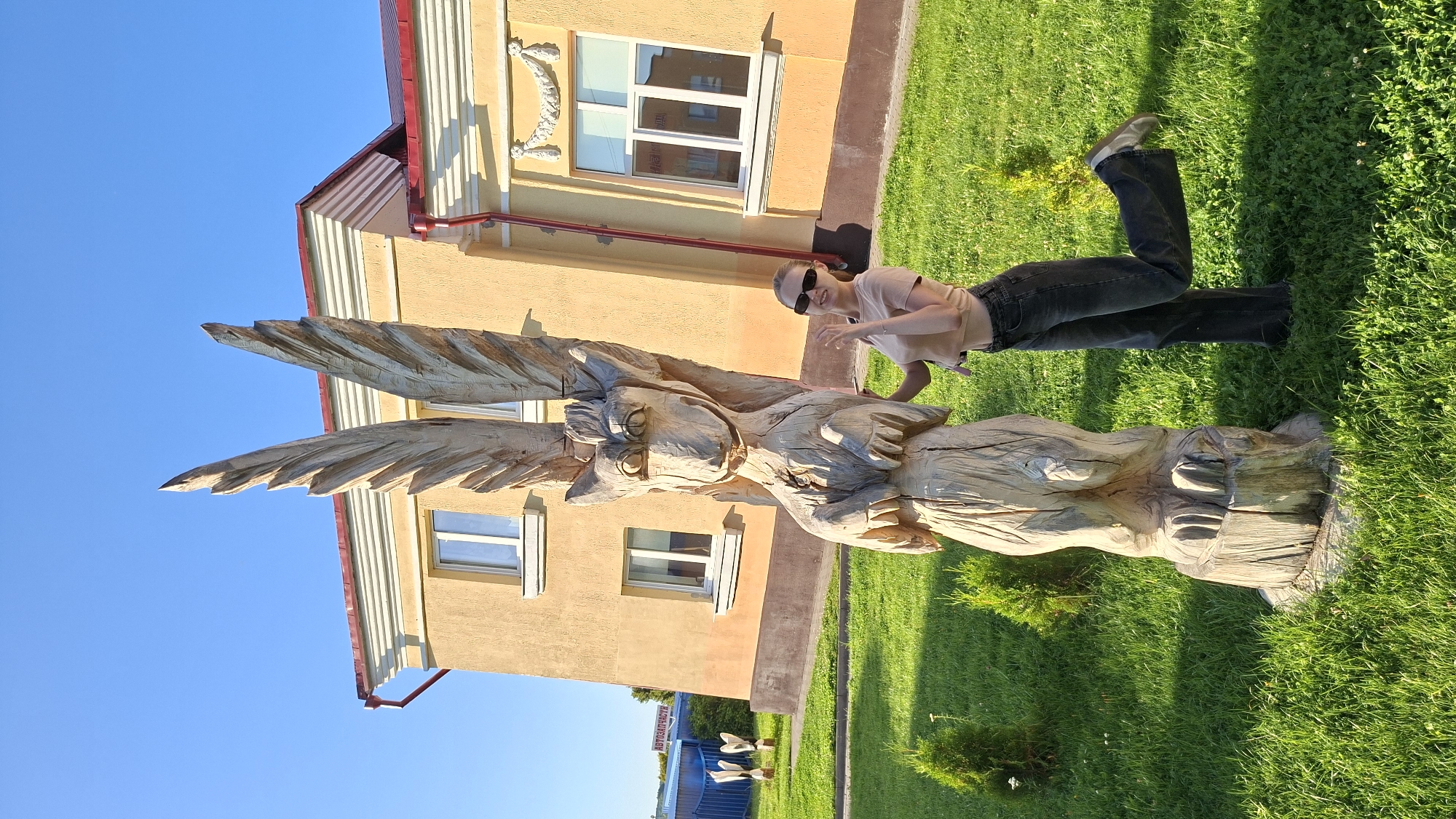 Folk wood sculptures on display around Myadzyel, Belarus