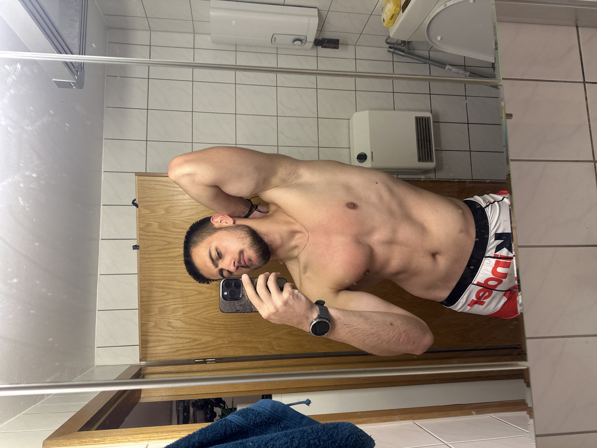 Man takes bathroom selfie in Essen, Germany