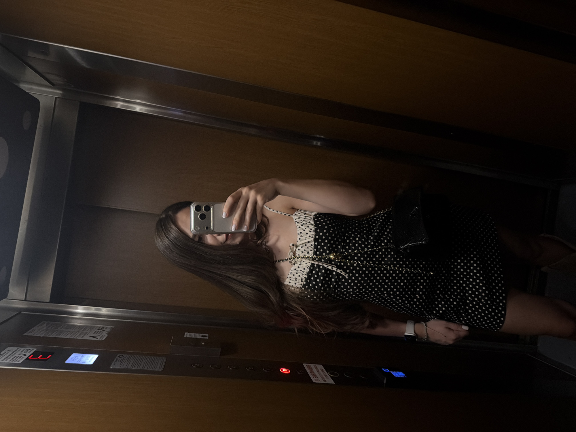 Mirror selfies in a polka dot dress, Razlog, Bulgaria