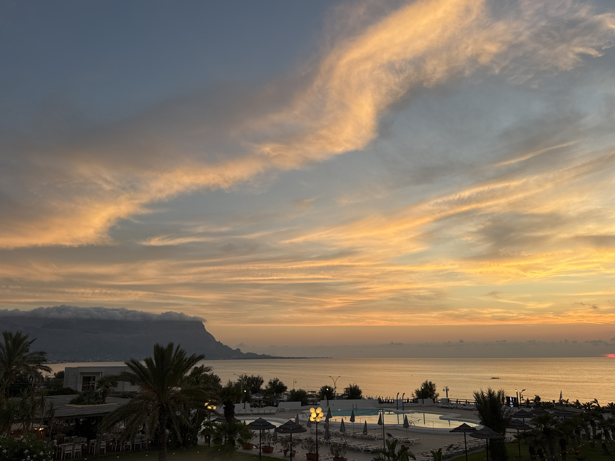 Sunset evening along the Sicilian coast near Palermo