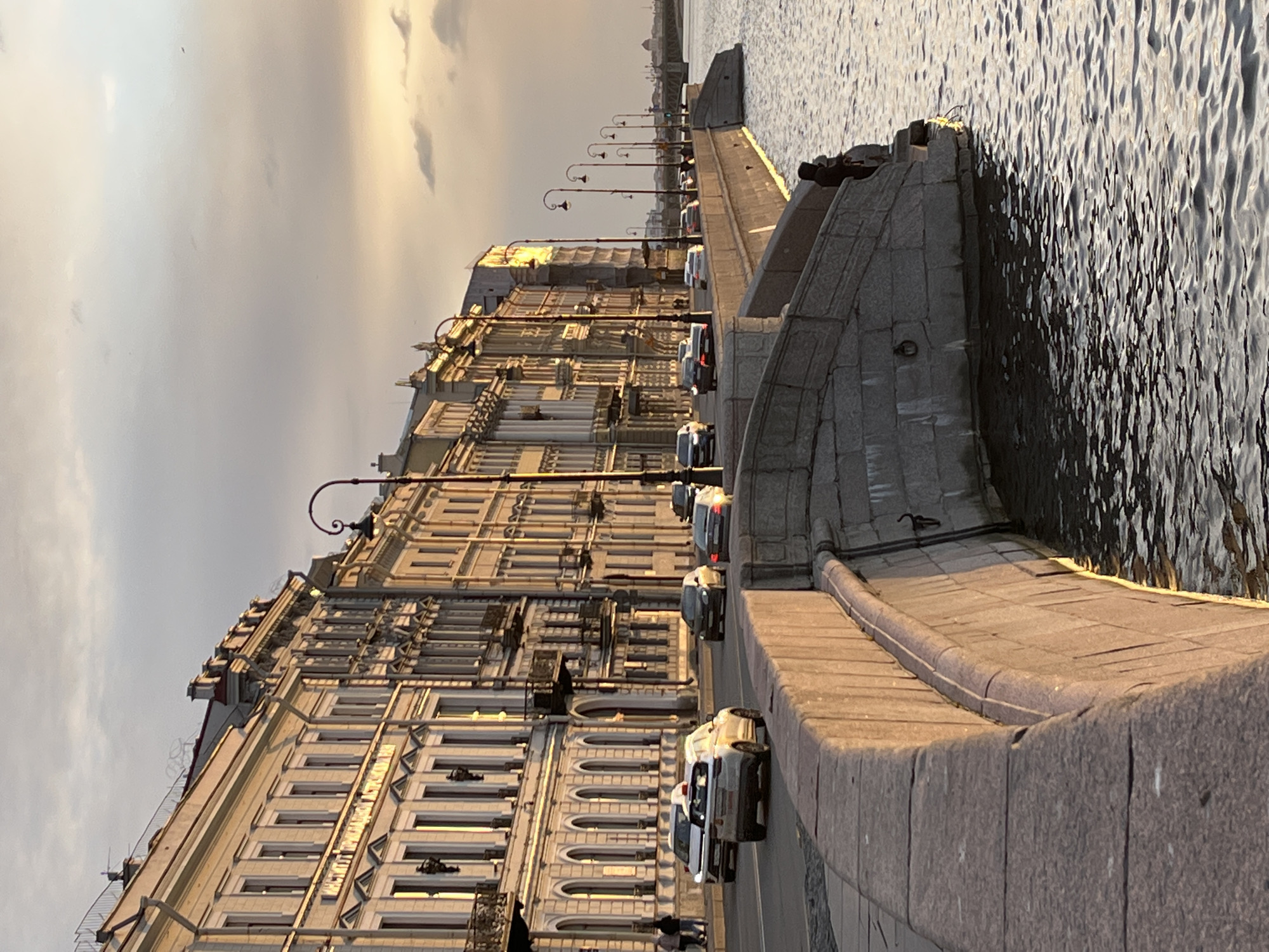Sunset views captured along Saint Petersburg's Neva River waterfront