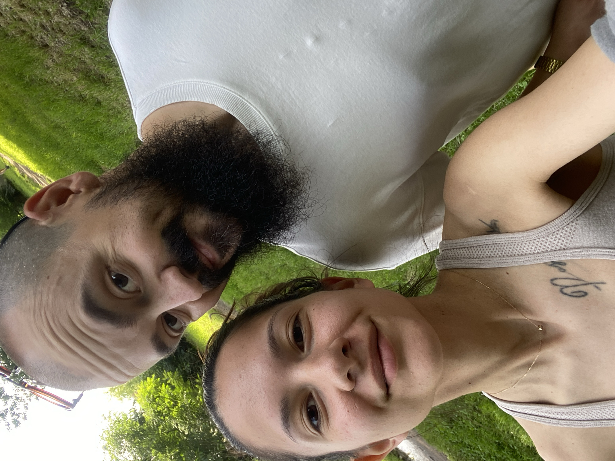 Couple takes selfie under tree canopy in Plovdiv park