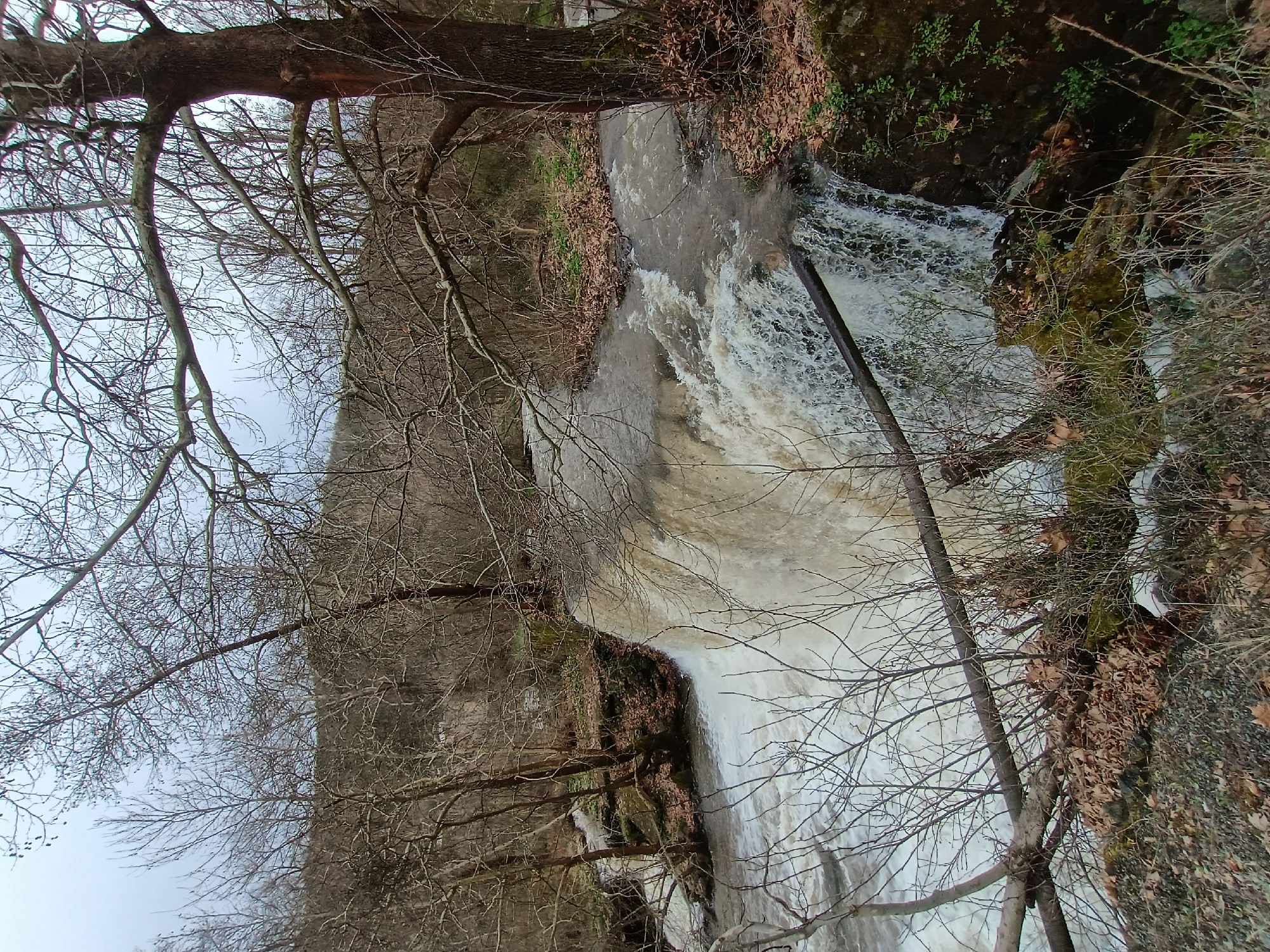 Spring waterfall documented in Parvenets, Bulgaria shows muddy conditions
