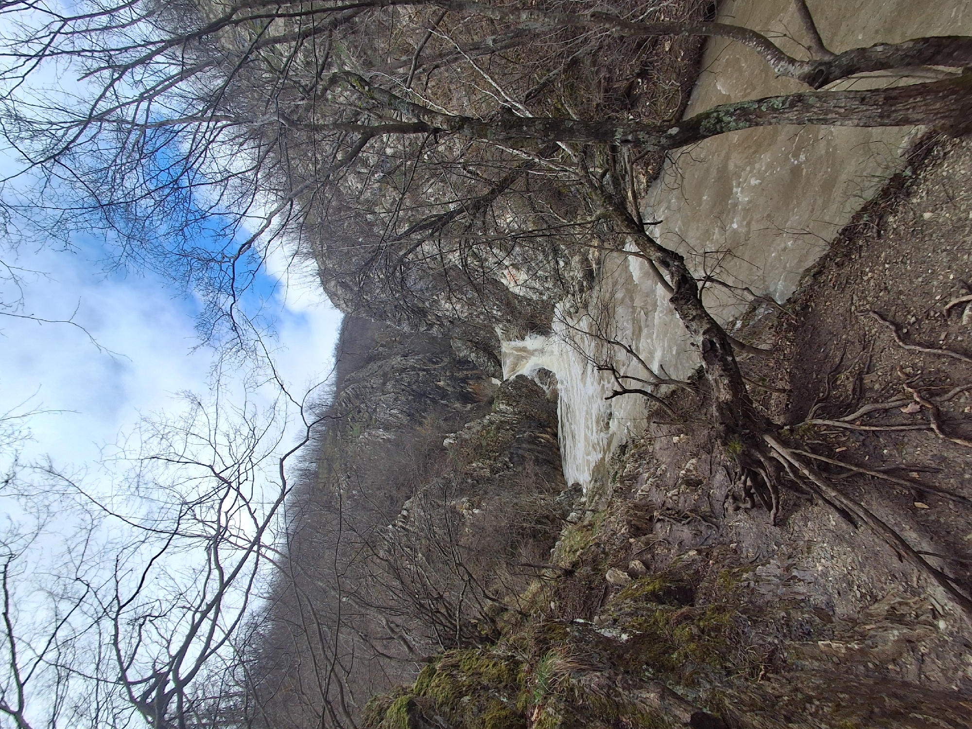 Muddy river conditions observed at Medven gorge waterfalls