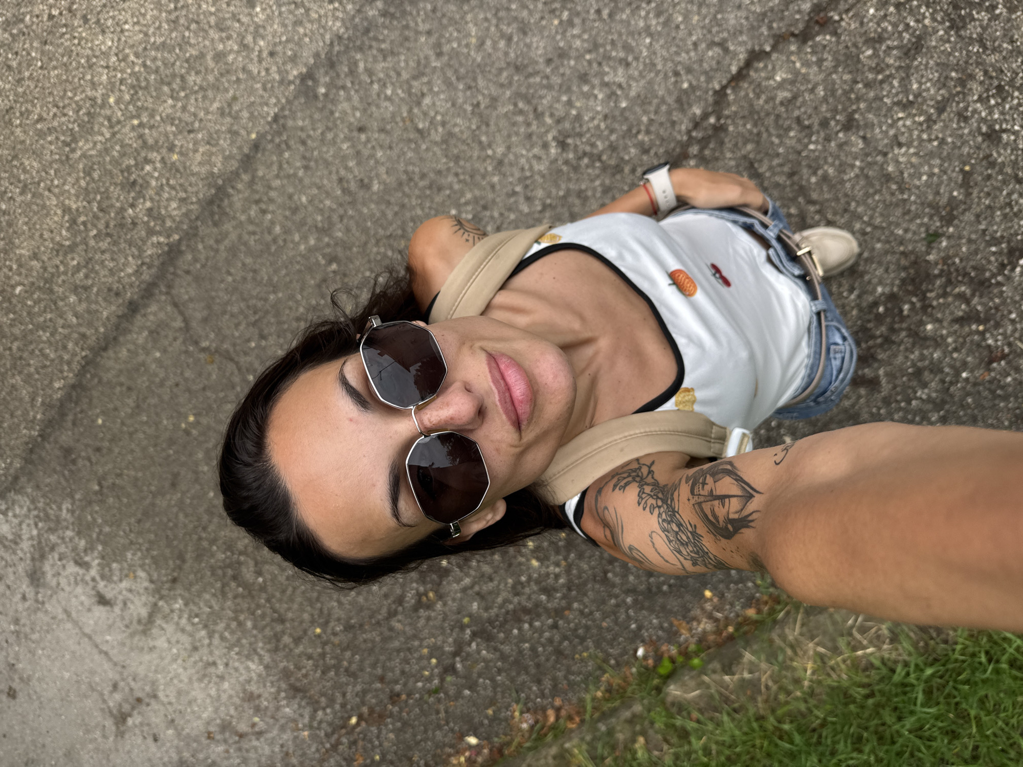 Woman takes outdoor selfie in Pleven, Bulgaria