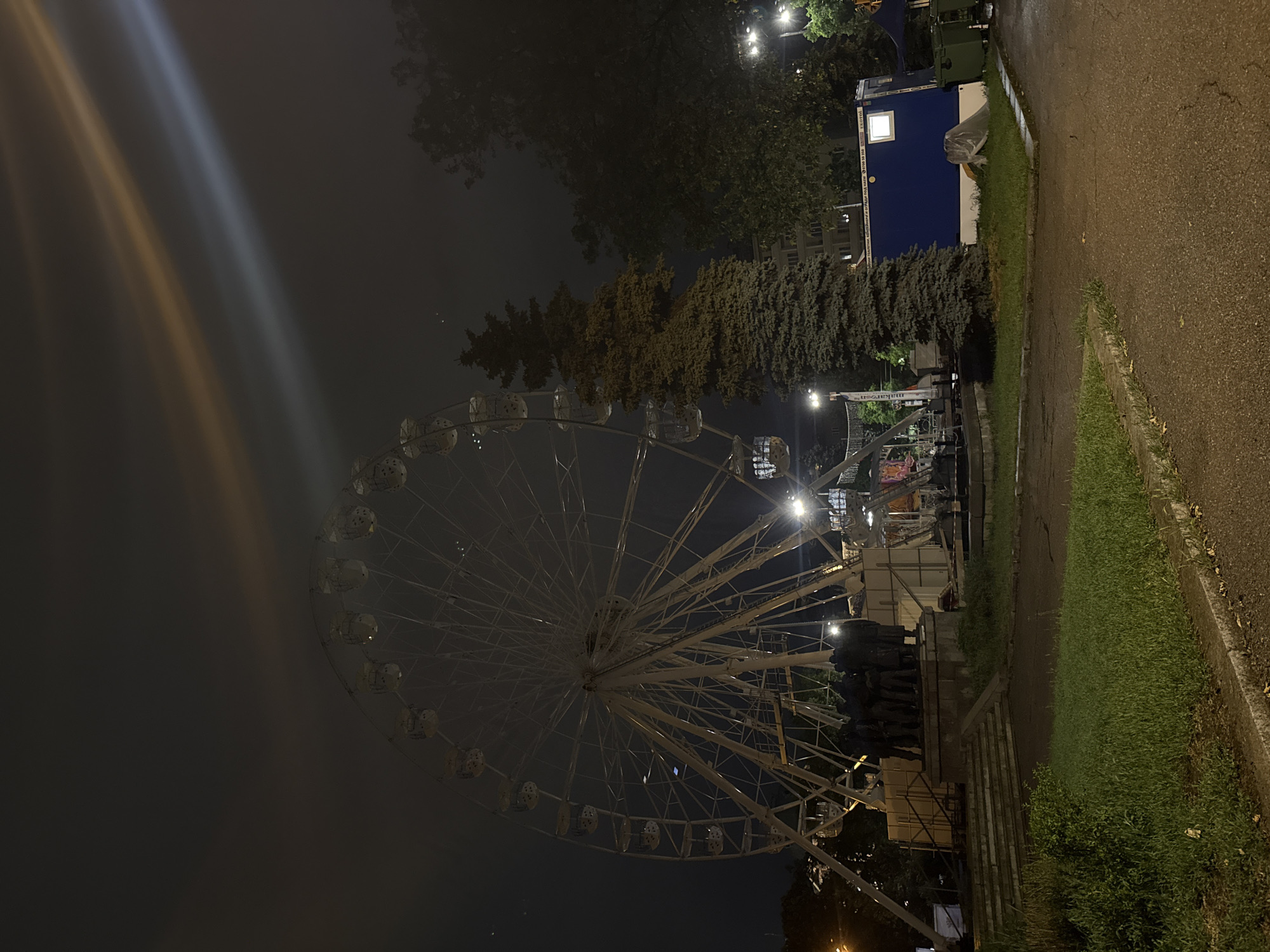 Evening fairground scene with illuminated Ferris wheel captured in Sofia