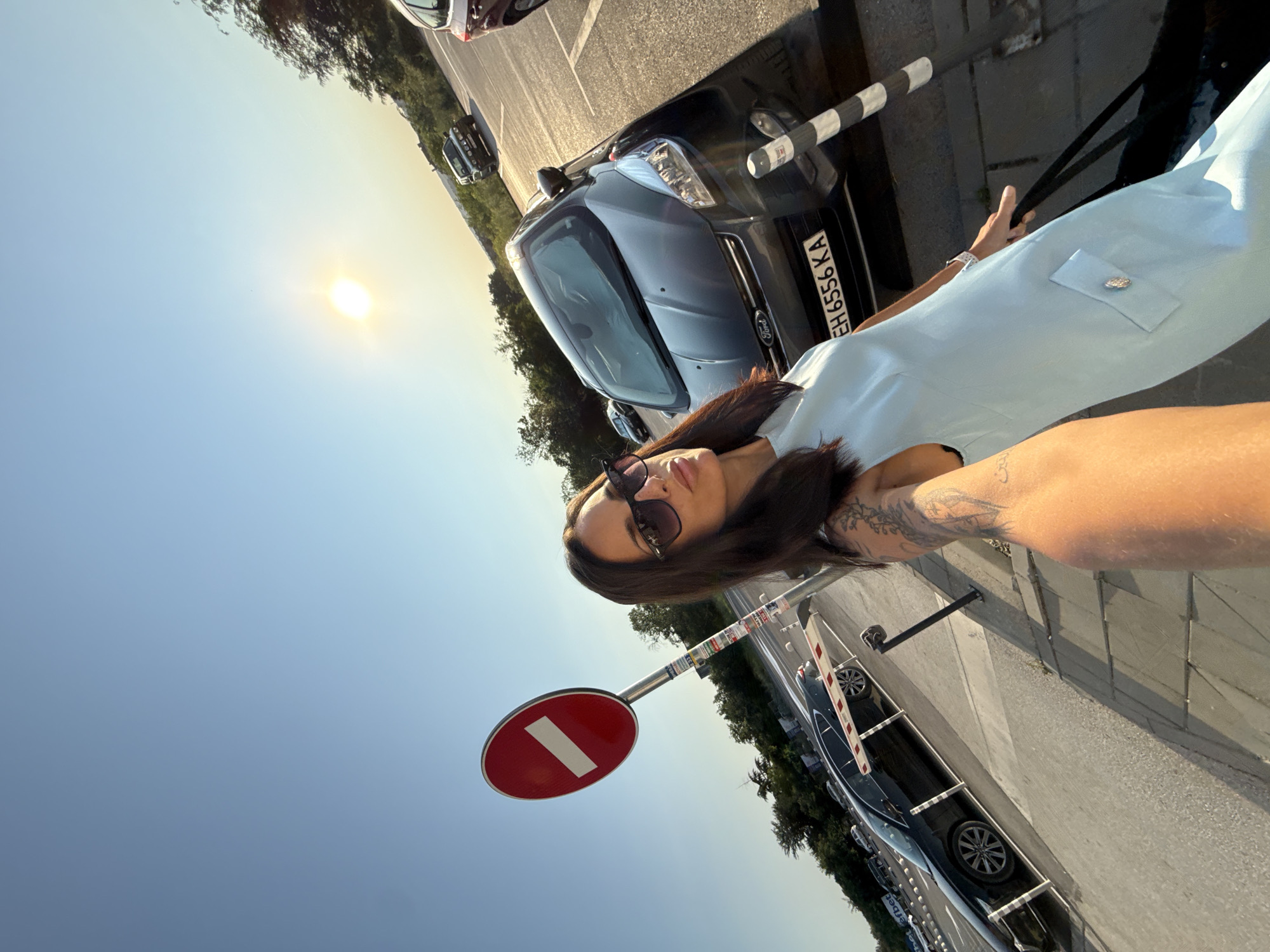 Selfie session in a Pleven parking lot, sunset evening.