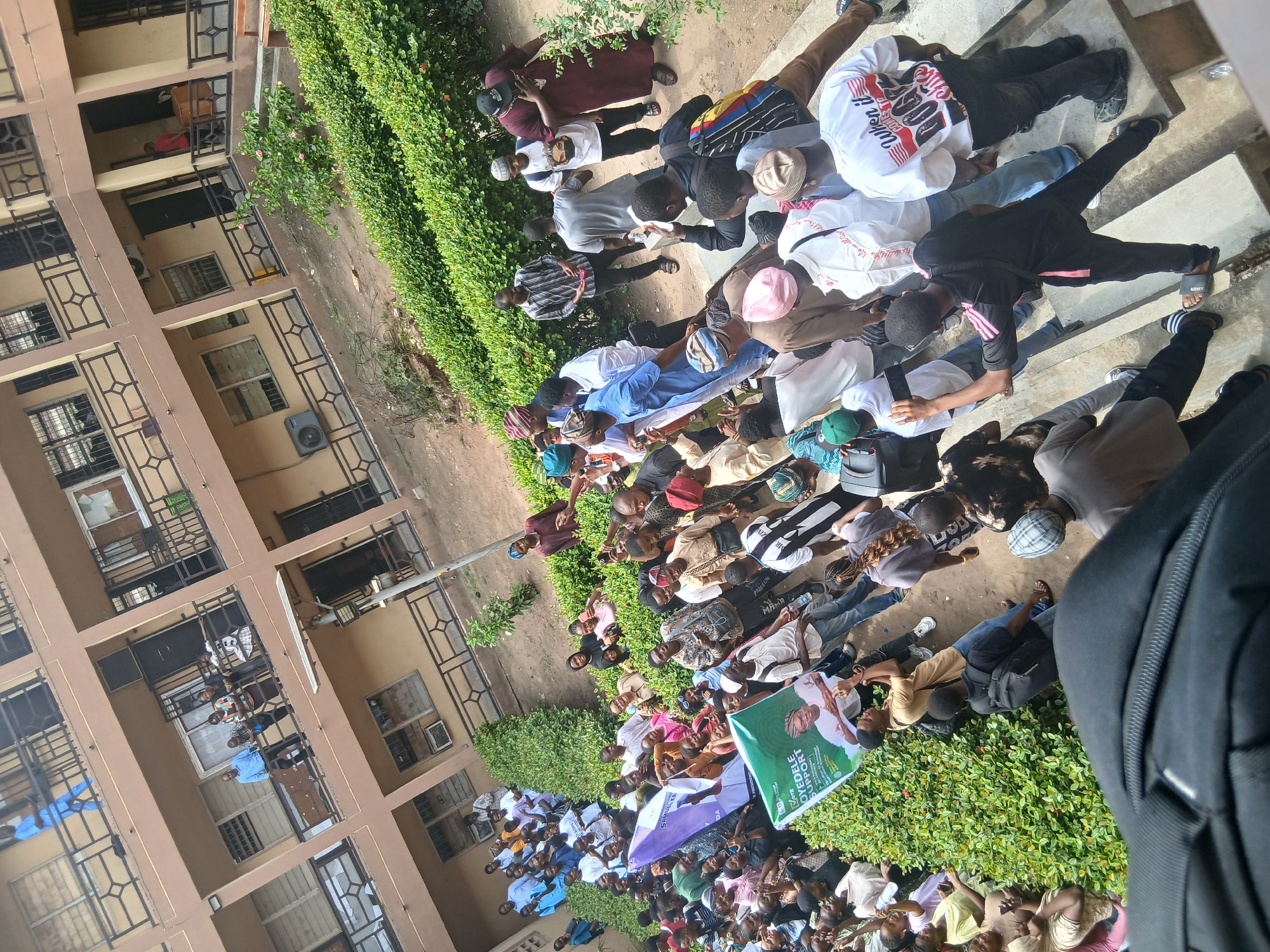 Large crowd gathers at Lagos campus building