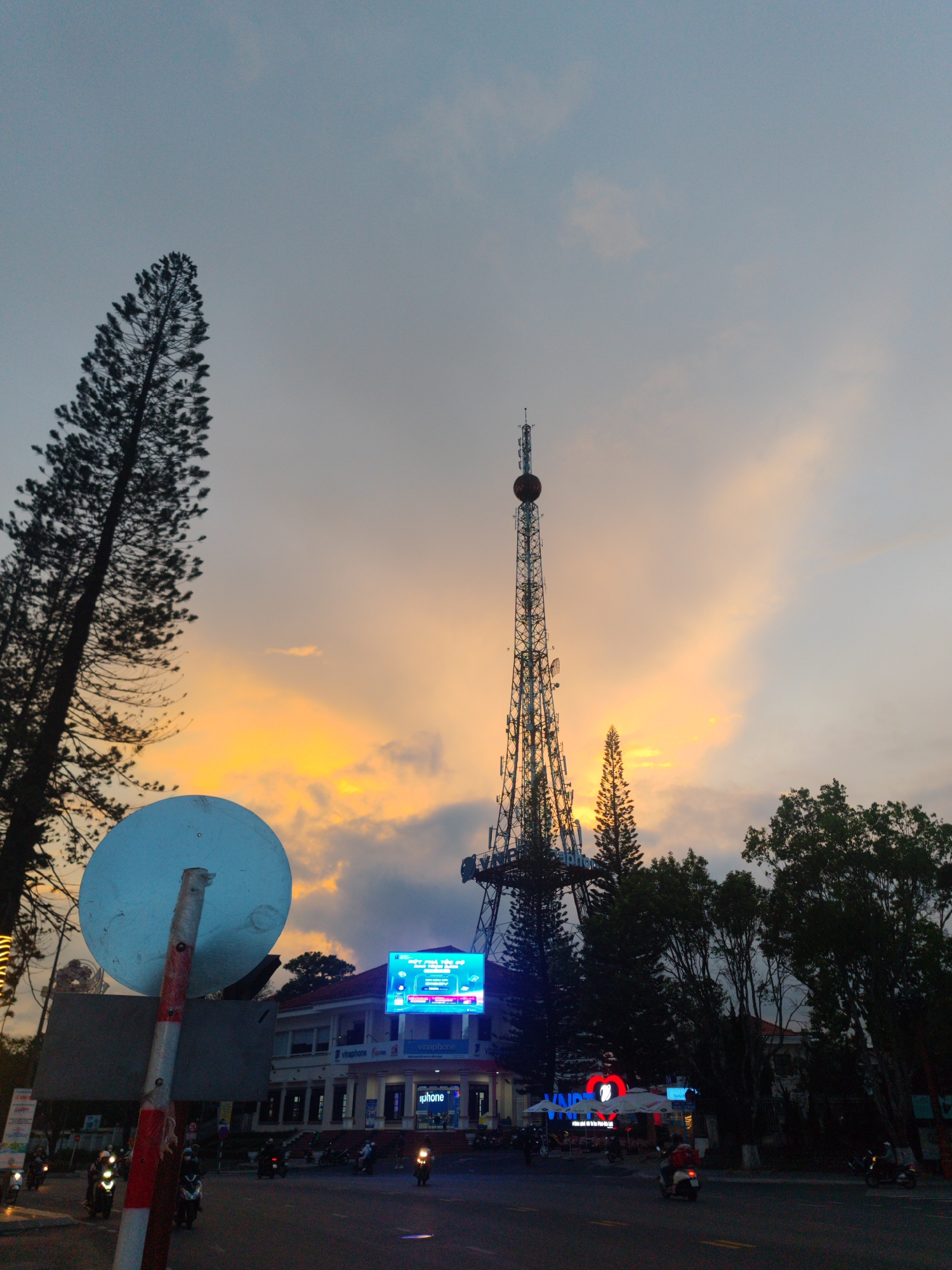 Da Lat TV tower observed at sunset in Vietnam