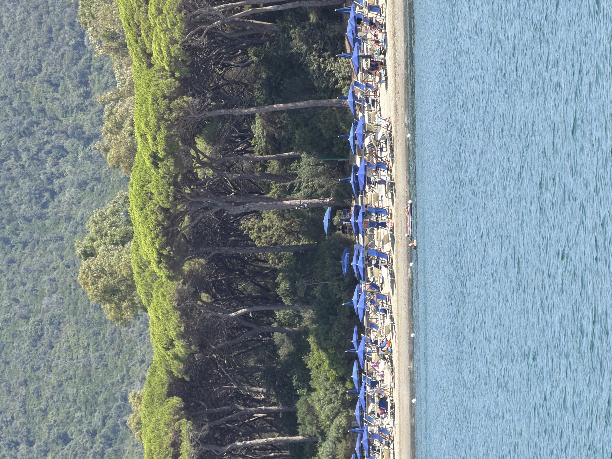 Beach day at Punta Ala: packed shore, snorkeling, anchored yacht