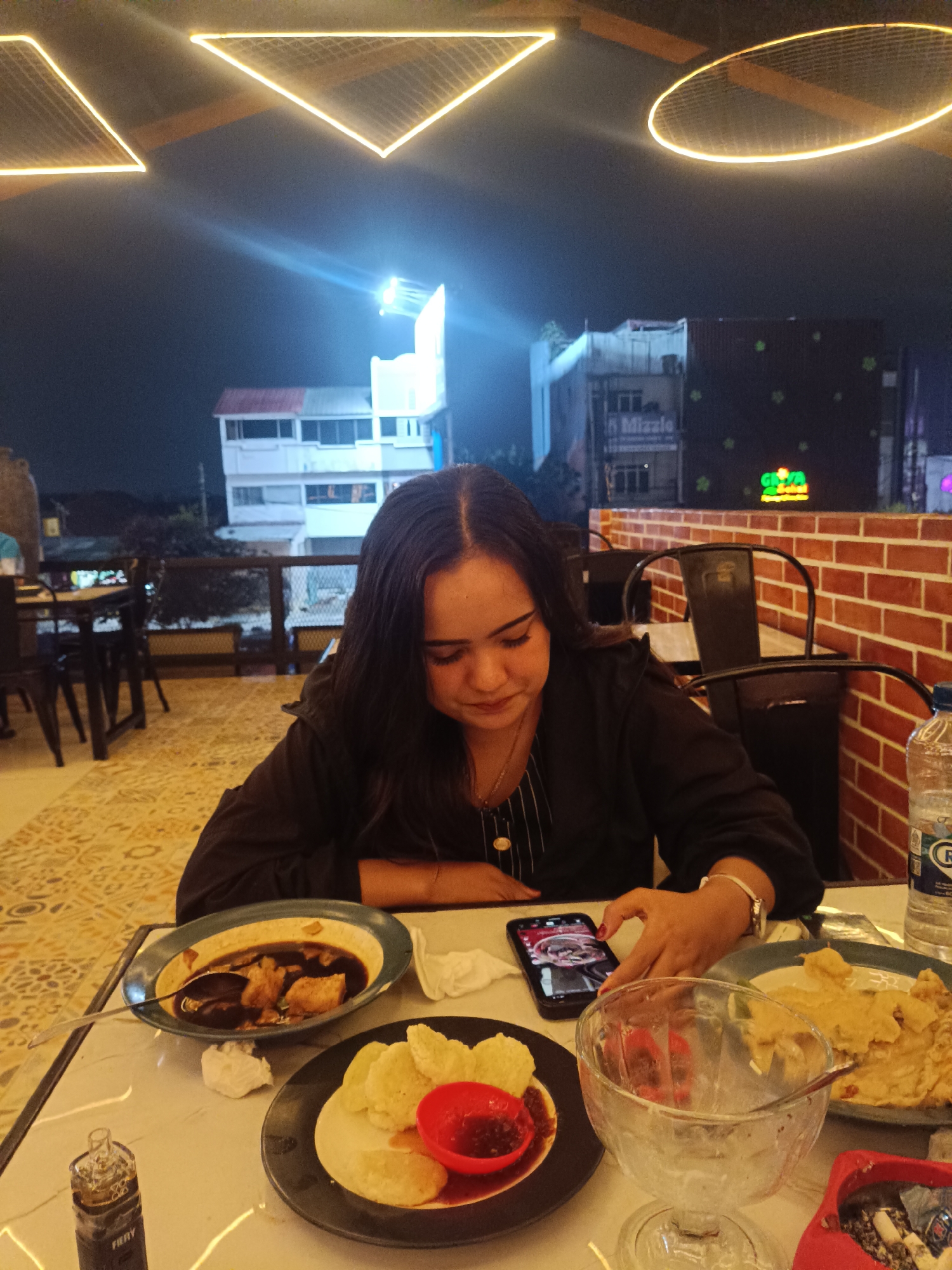 Night out at a decorated cafe in Depok, Indonesia