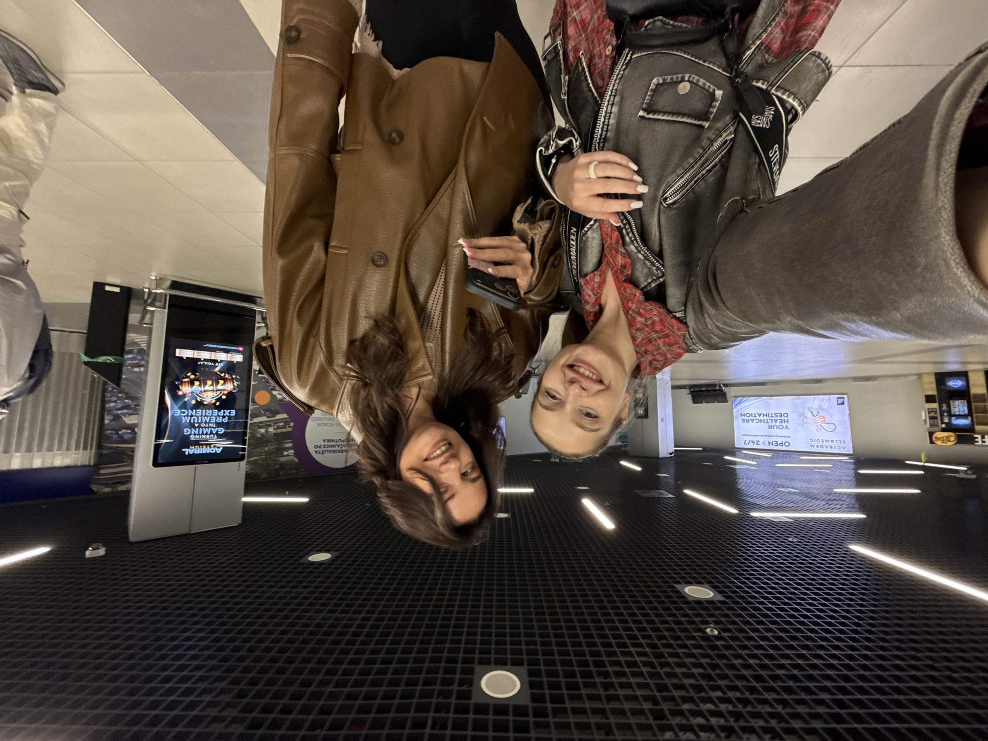 Two women take upside-down selfie in Serbia