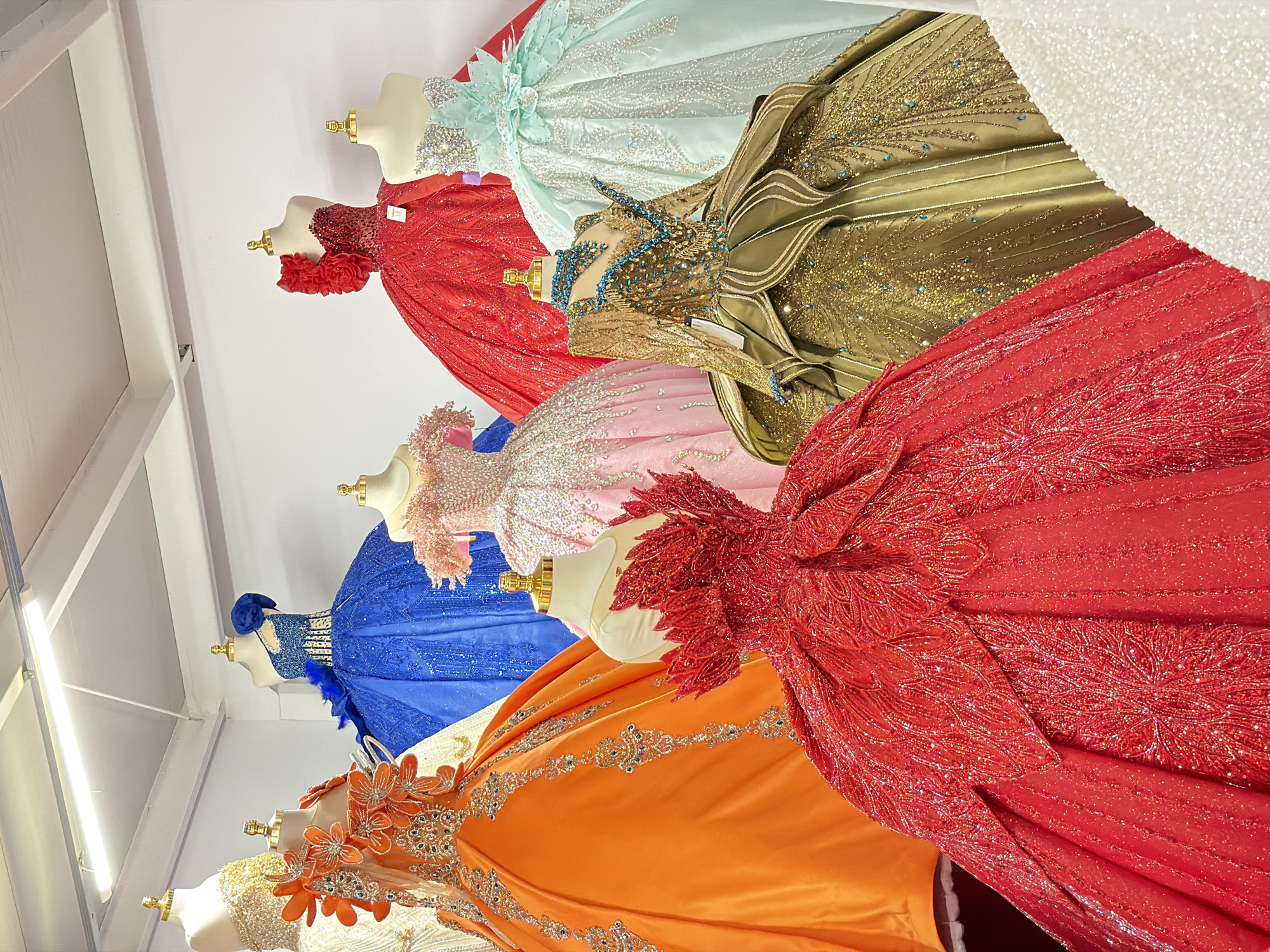Formal dress collection displayed at Bulgarian boutique