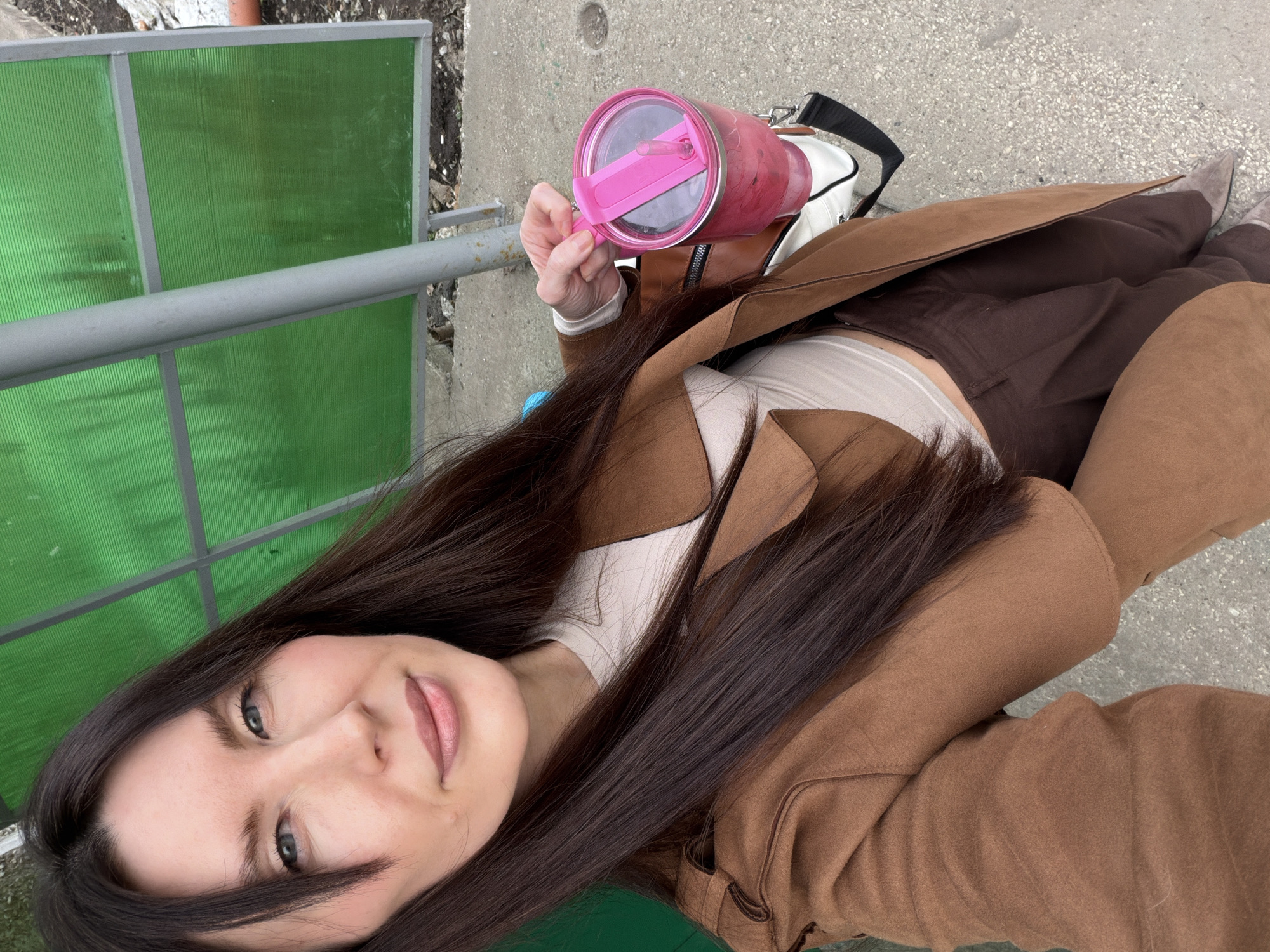 Woman takes selfies around Perm, Russia Friday morning