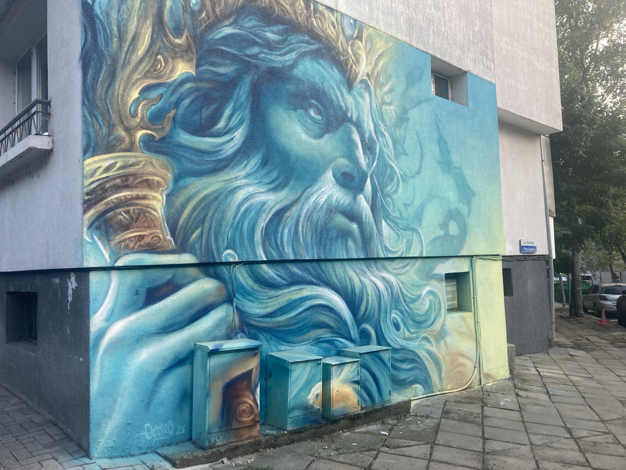 Burgas seafront: beach, murals, and a lit-up evening promenade