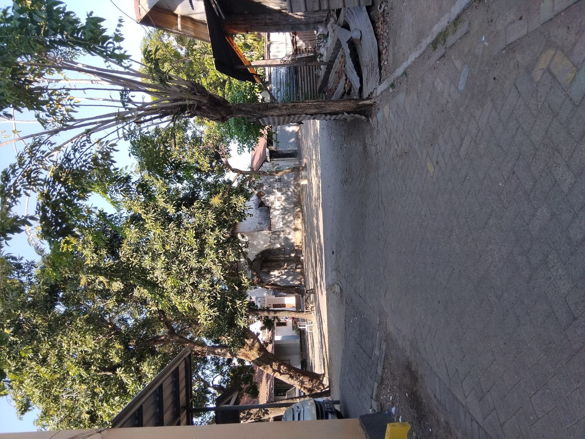 Street-level neighborhood scenes from Kepuh Kiriman on a clear morning