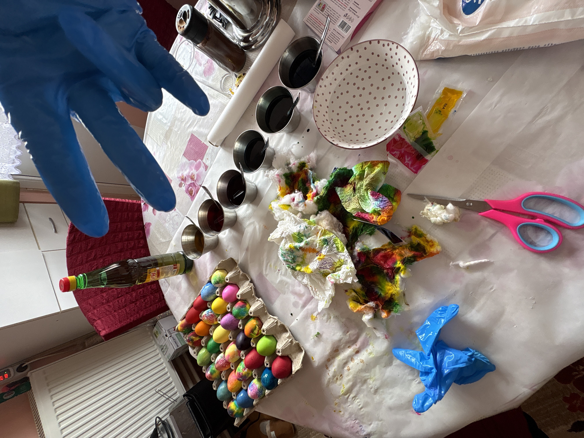 Easter egg dyeing preparation observed in Dve Mogili, Bulgaria