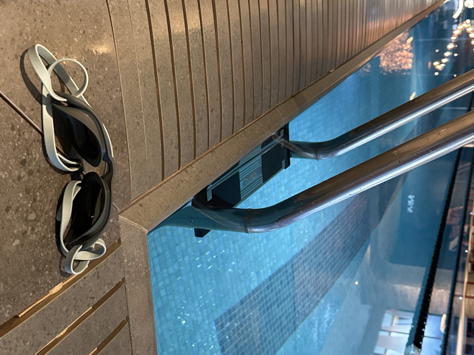 Swimming goggles left on London pool deck