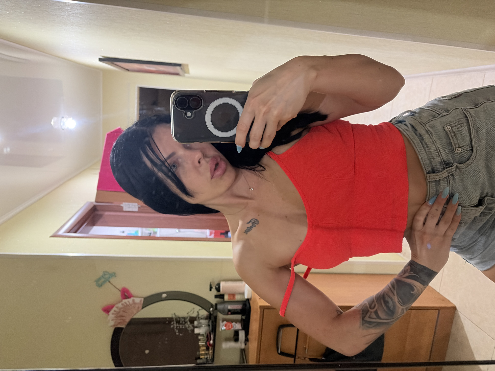 Mirror selfie session in an Ufa apartment, June 2026
