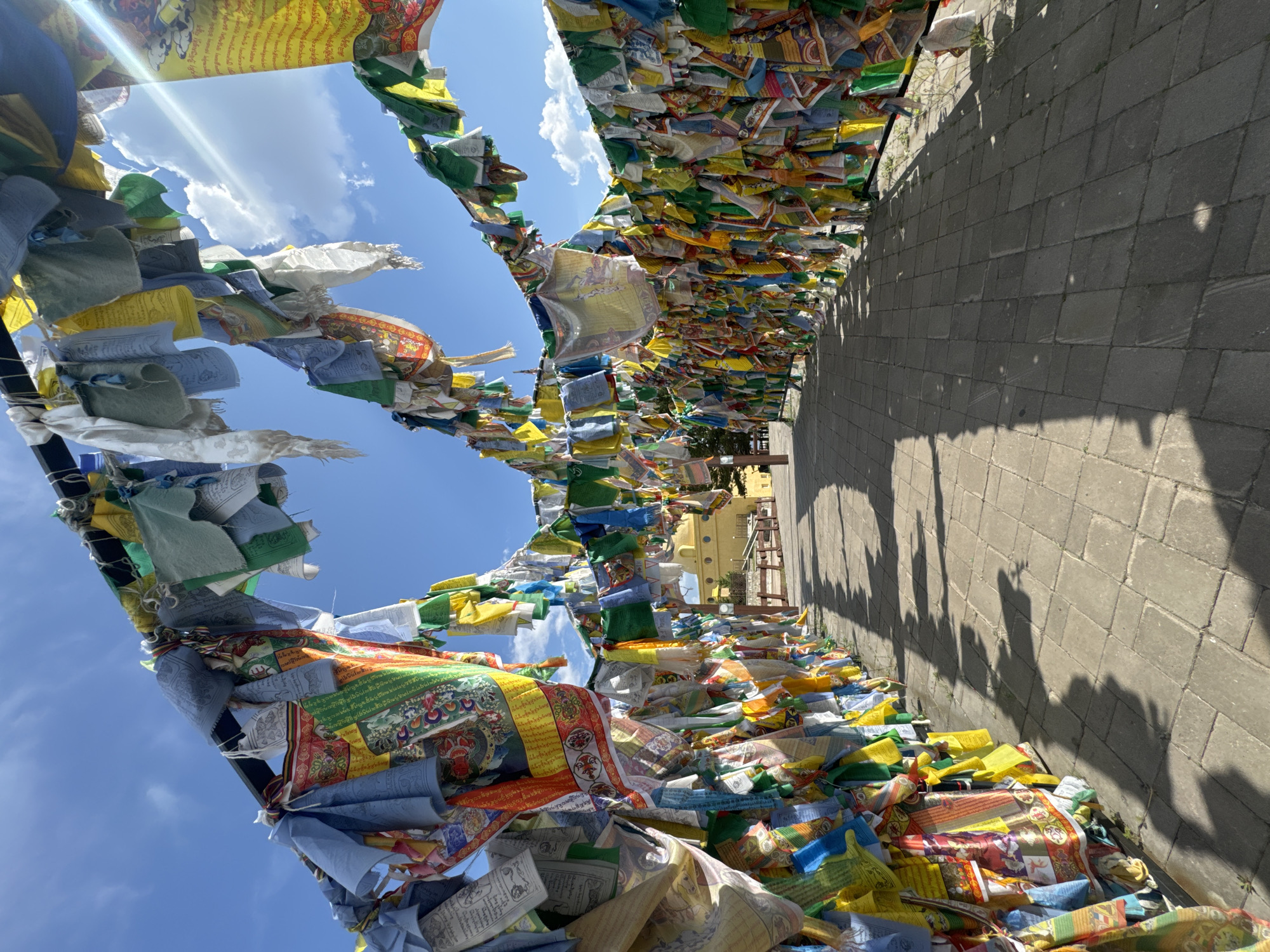 Buddhist monastery grounds in Ulan-Ude, draped in prayer flags