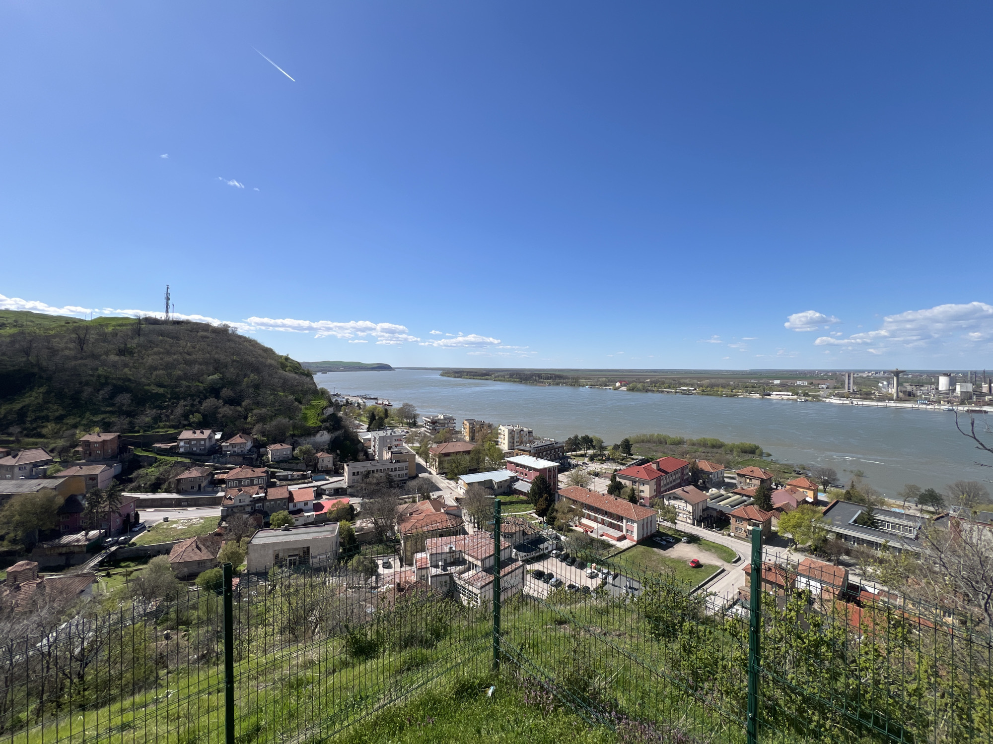 Aerial view captures Nikopol's mixed residential architecture near shoreline
