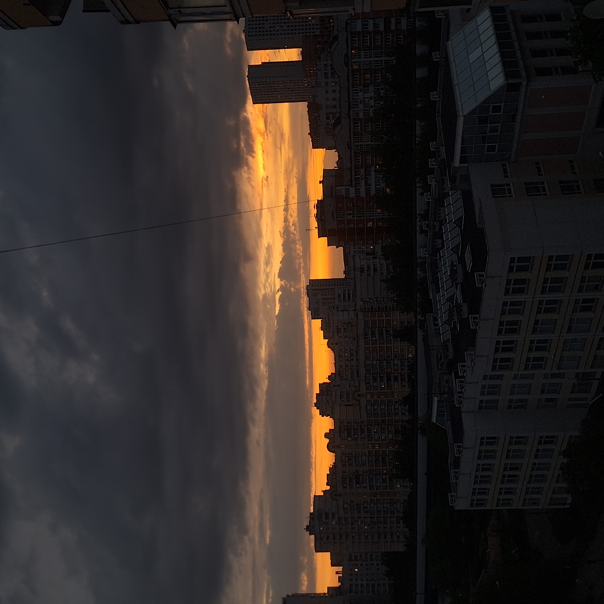 Moscow skyline photographed at sunset with dramatic storm clouds