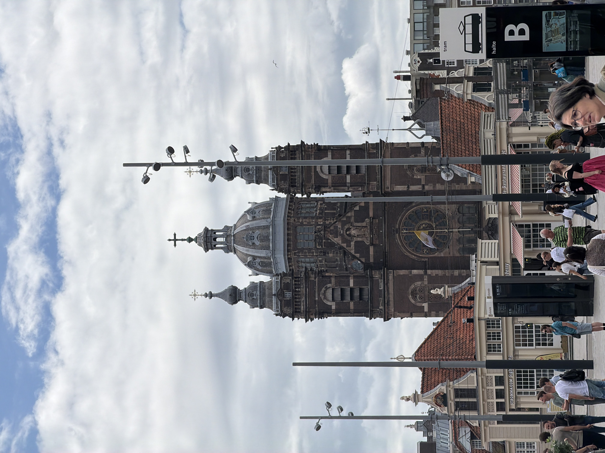 Amsterdam's central tourist corridor on a busy overcast morning