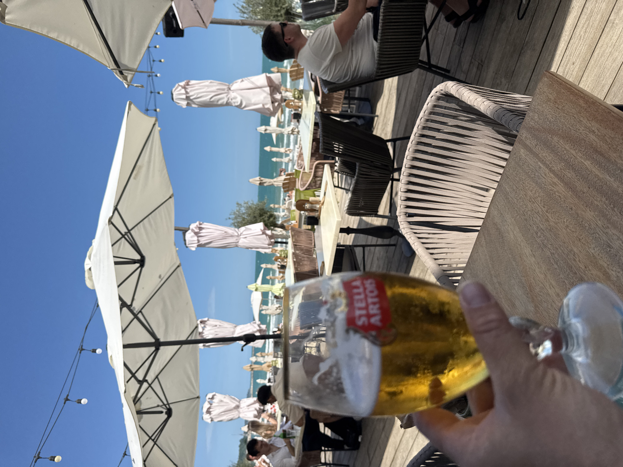 Cold Stella Artois at a Black Sea beachside table, Varna