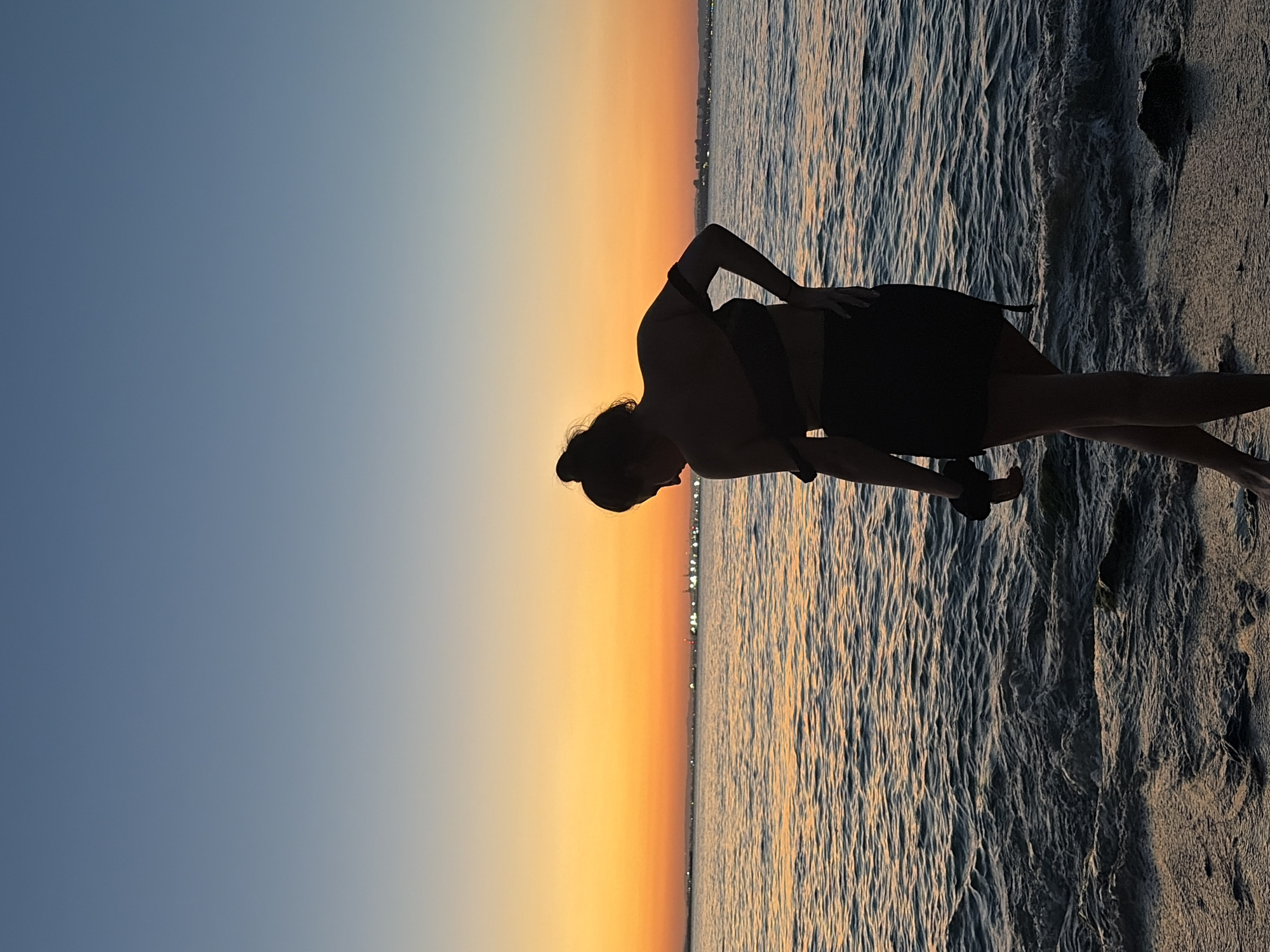 Silhouette at the Black Sea shore during golden hour sunset.